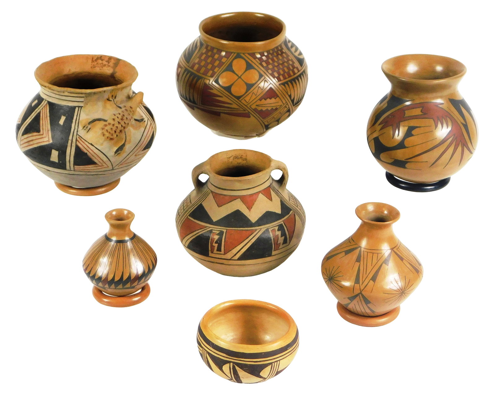 Seven Mata Ortiz southwestern style ollas and bowl, 20th-21st C., including: Boni Mora (Mexico) vase (1 of 10)