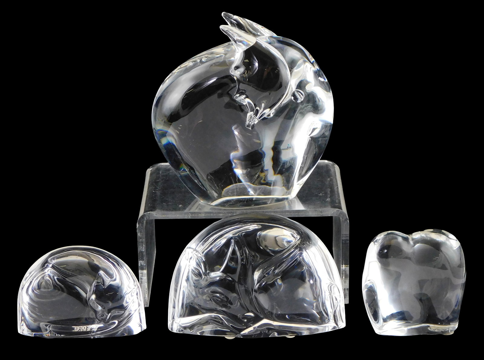 ART GLASS: Steuben and Baccarat, four animals, most with demilune or stylized appearance, including: (1 of 4)