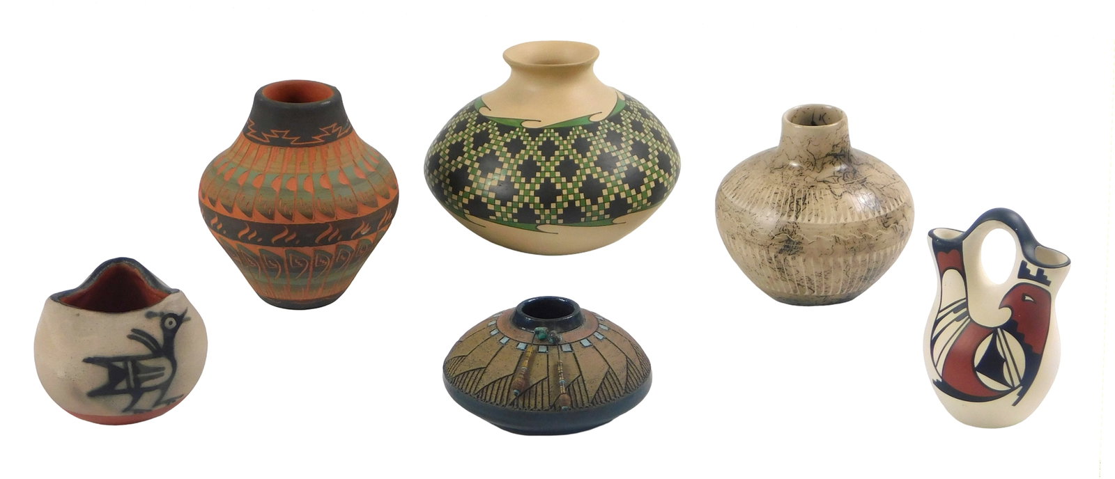 TRIBAL: Six southwestern pottery ollas and vases, Mata Ortiz, Navajo, Kewa Pueblo, and Hopi, (1 of 13)