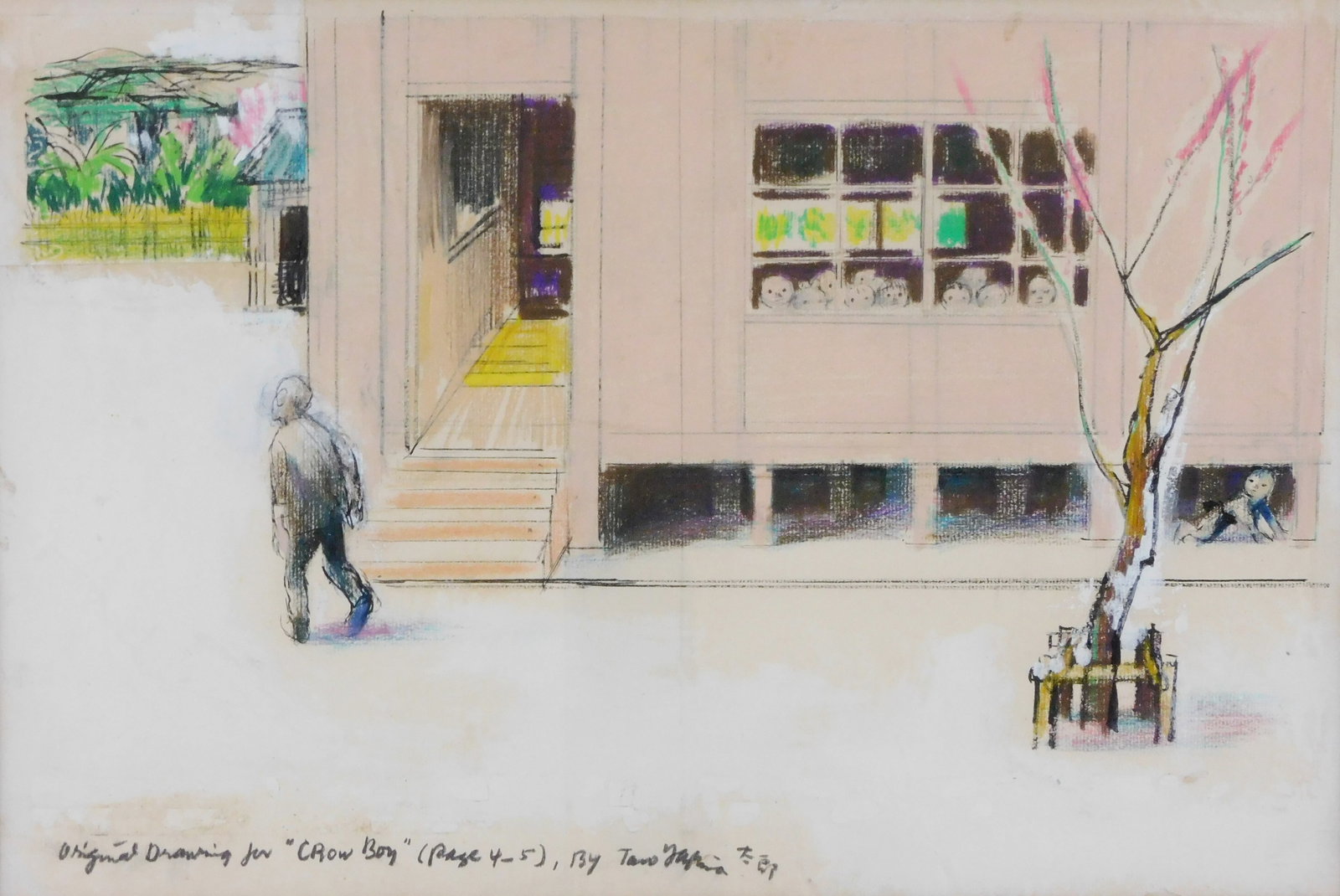 Taro Yashima (Japanese American, 1908-1994) study for "Crow Boy", artist inscription along bottom (1 of 4)