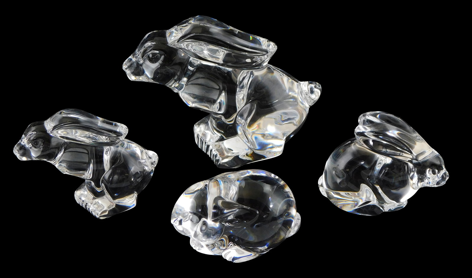 ART GLASS: Four Steuben crystal rabbit figures and hand coolers, all with signed base, including: (1 of 1)