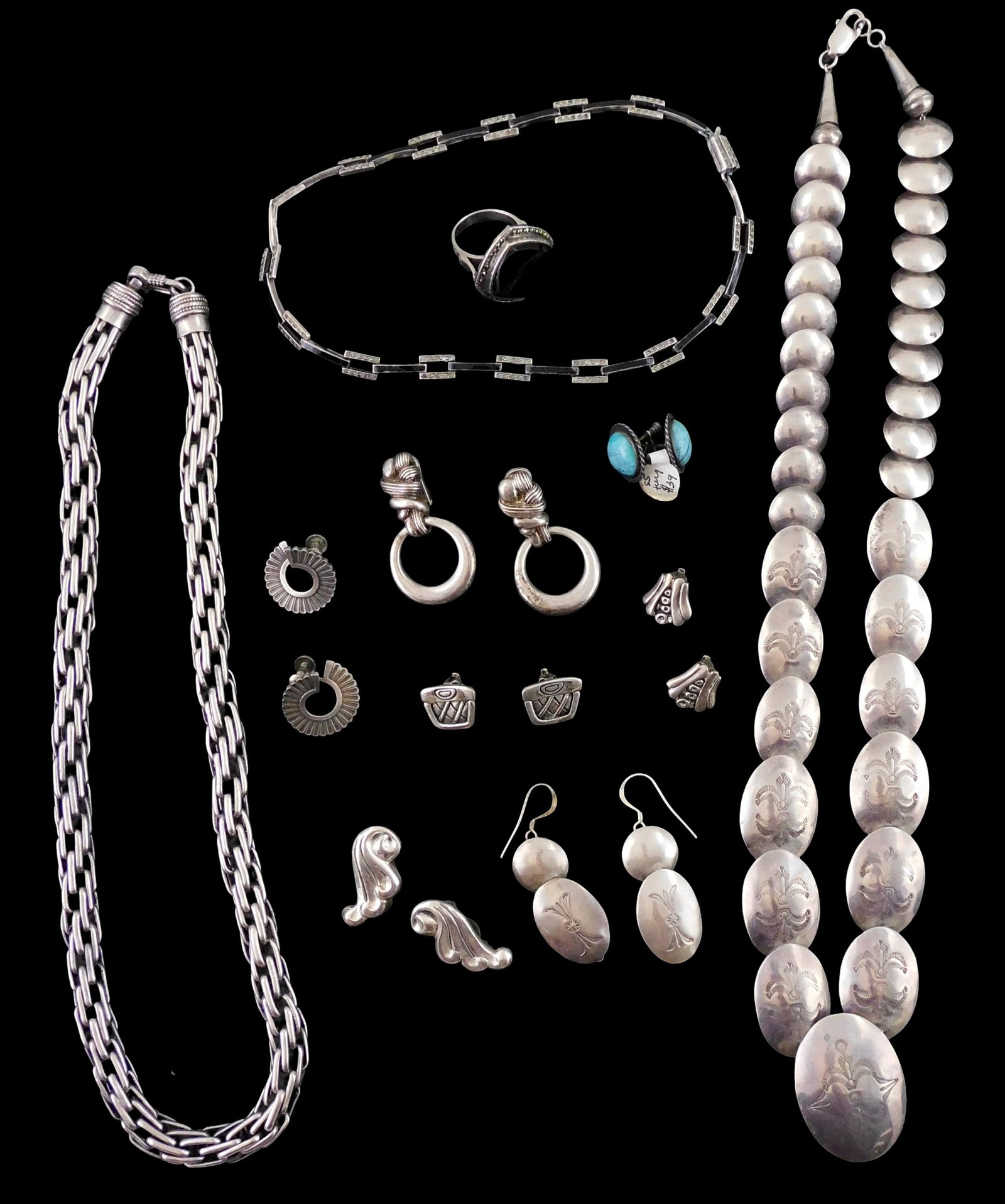 JEWELRY: Fifteen sterling silver pieces of jewelry, some stamped "Mexico" or Southwestern style, all (1 of 3)