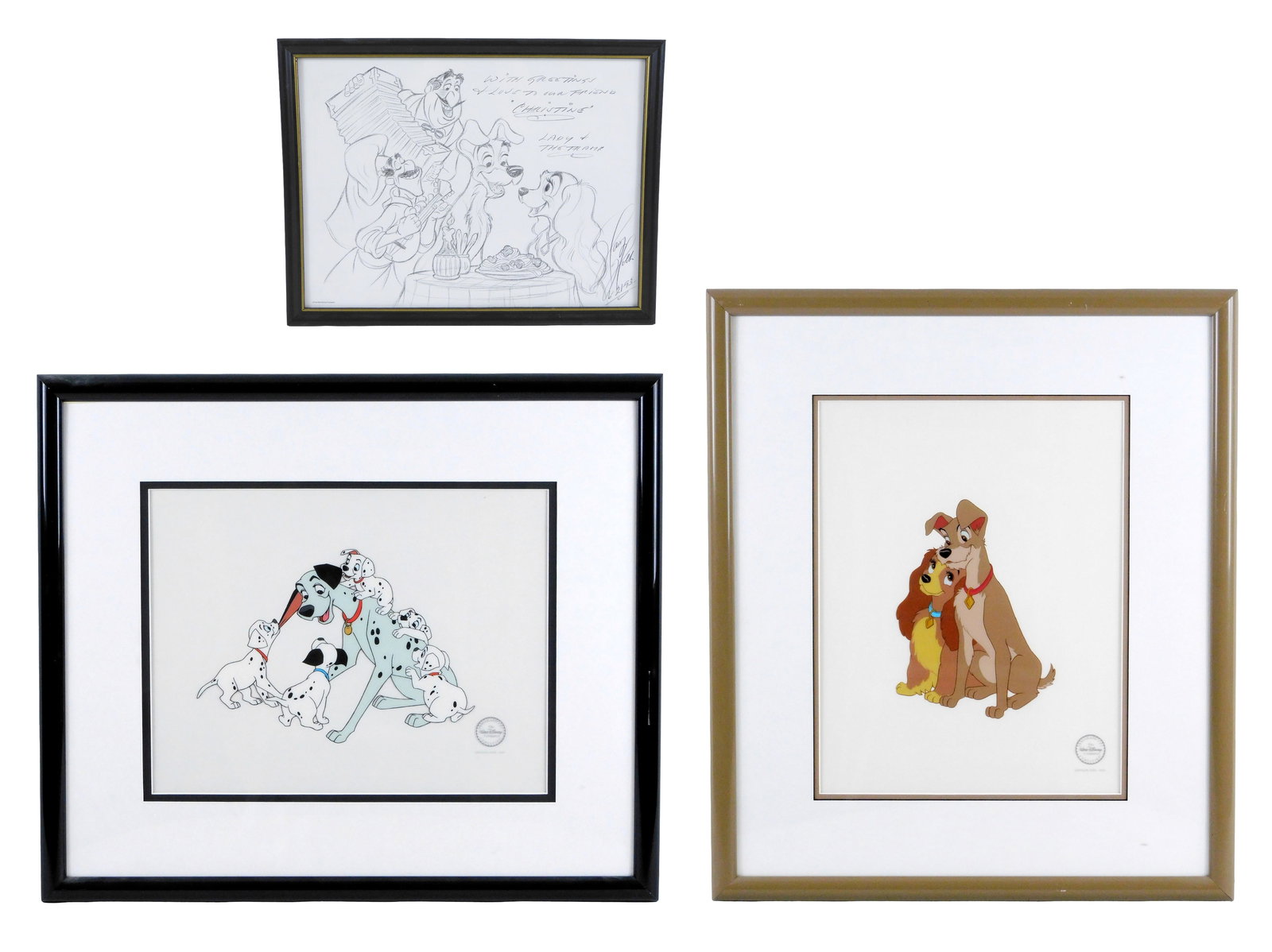 Disney, two Serigraph cells and one drawing from the animated movies "101 Dalmatians" and "Lady and (1 of 10)