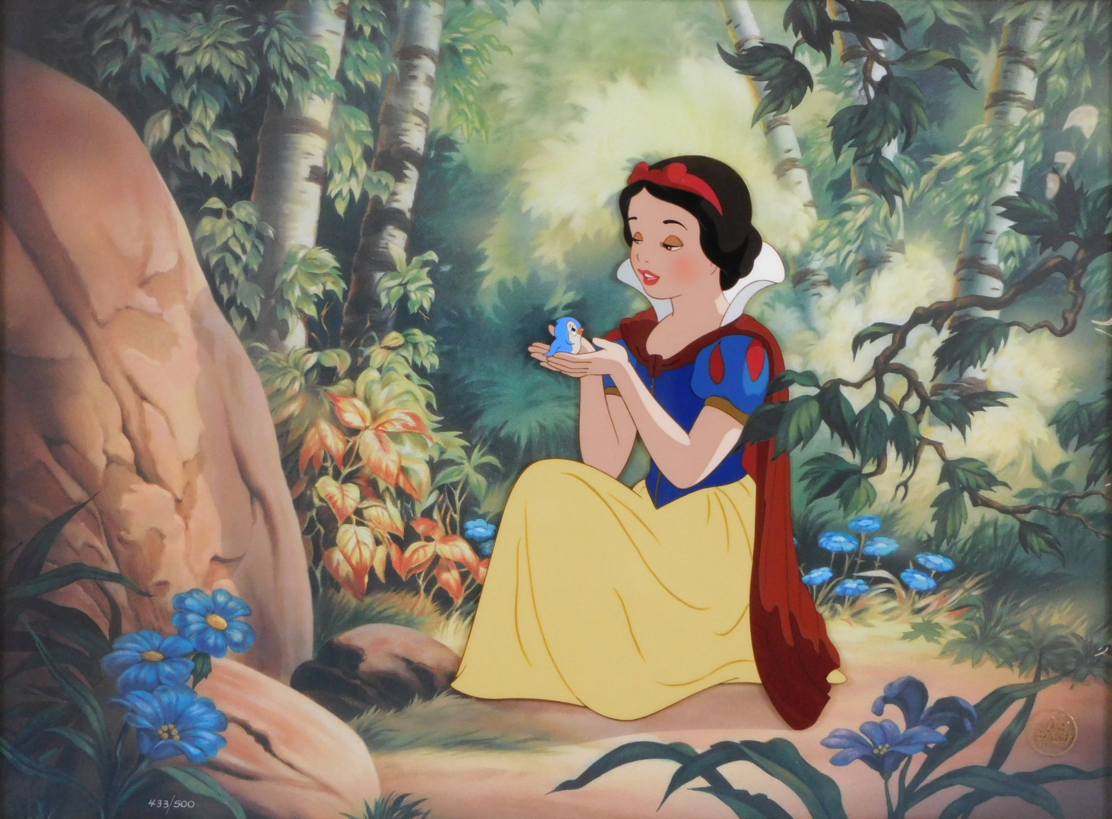 Disney cel, "Lost Little Bird" 1993, from the animated film "Snow White and the Seven Dwarfs" 1937, (1 of 6)