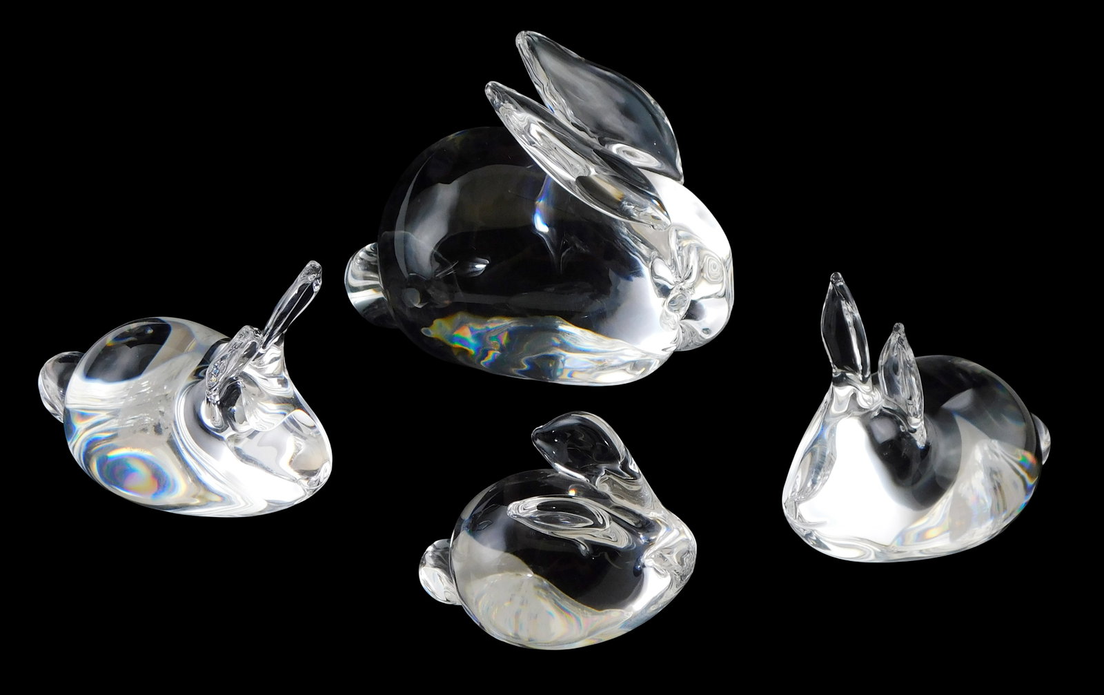 ART GLASS: Four Steuben crystal rabbit figures, all signed on base, including: “Seated Rabbit??, (1 of 2)