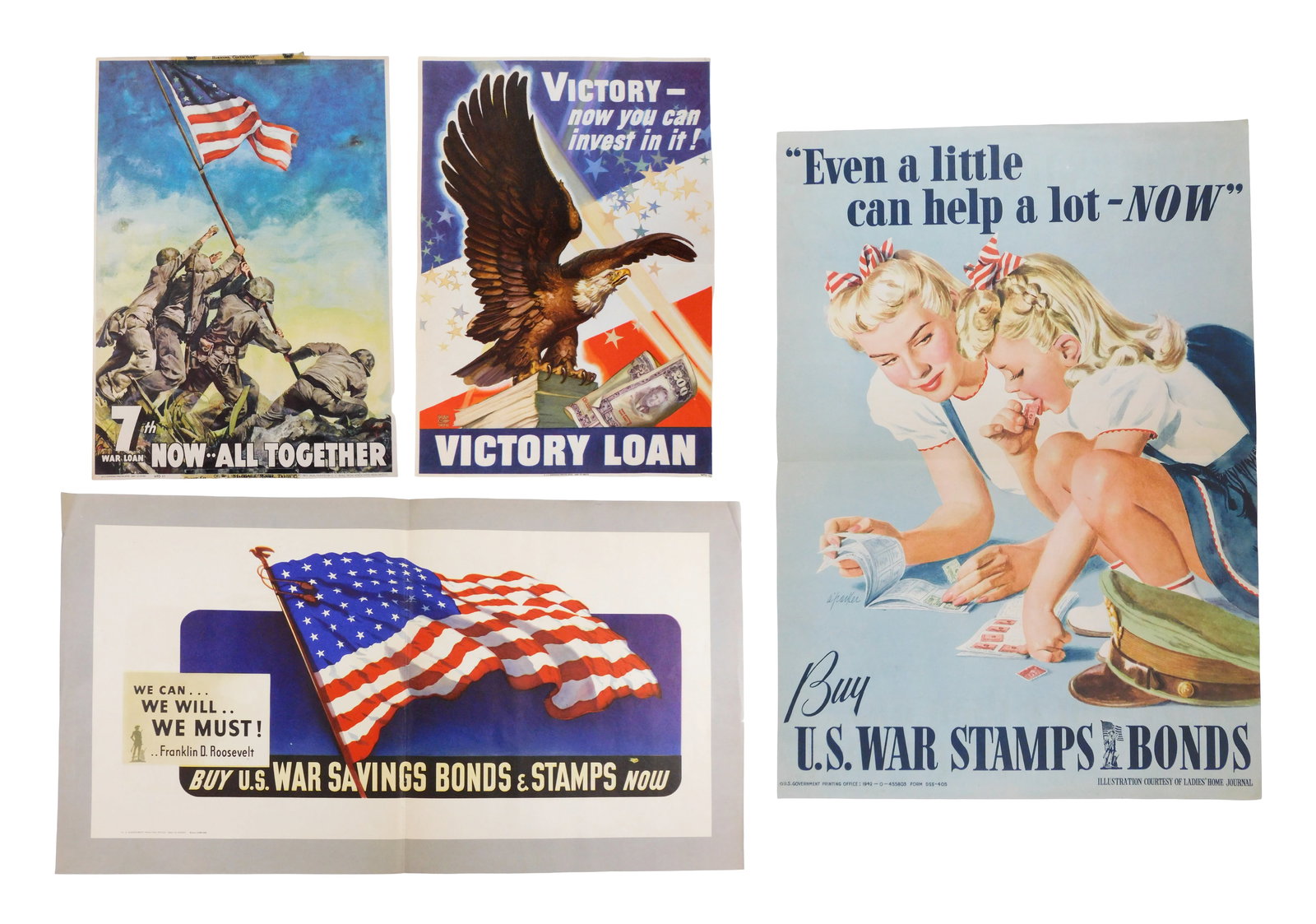 Four World War II War Bond posters, American, all offset lithograph on paper, including: “We (1 of 9)