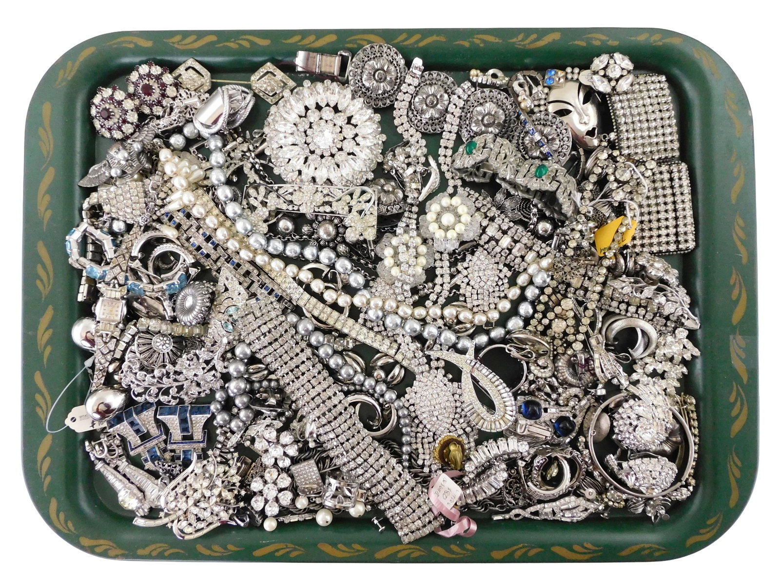 COSTUME JEWELRY: Panetta, Trifari, Alixis Kirk, etc., 45+ pieces, many Art Deco designs set with (1 of 3)