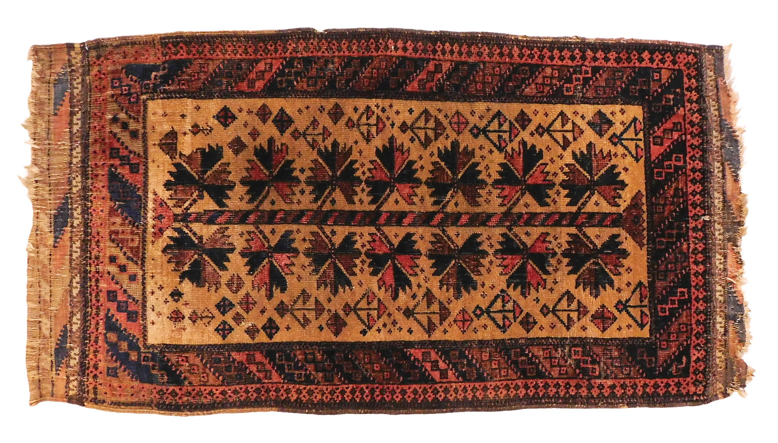 RUG: Antique Baluchistan scatter rug/ mat. 2' 11" x 1' 7", wool on wool (poss. camel hair), finely (1 of 4)