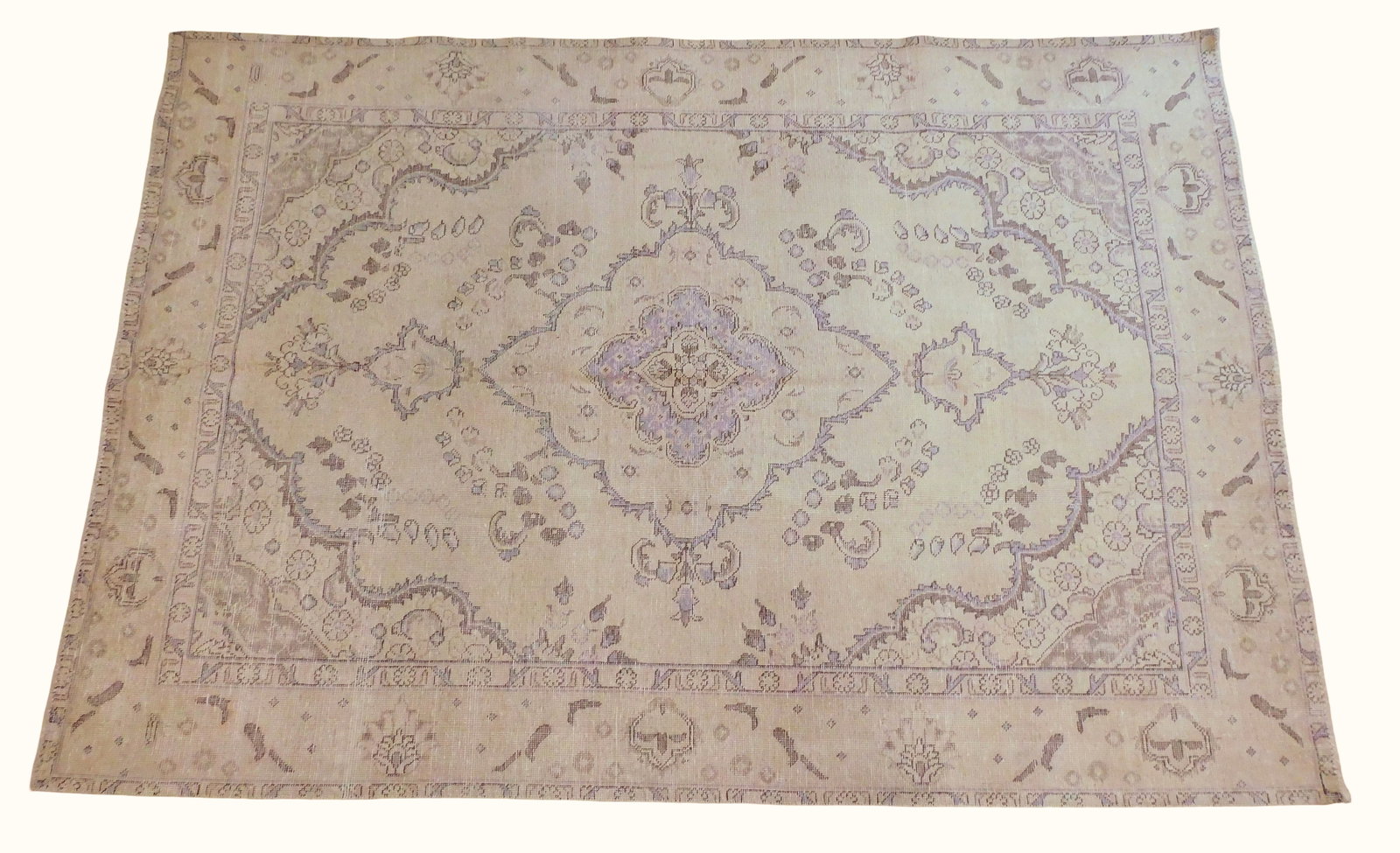 RUG: Semi-antique Persian Tabriz, 6' 3" x 9' 1", classic geometric motifs, wear consistent with age: RUG: Semi-antique Persian Tabriz, 6' 3" x 9' 1", classic geometric motifs, wear consistent with age and use.