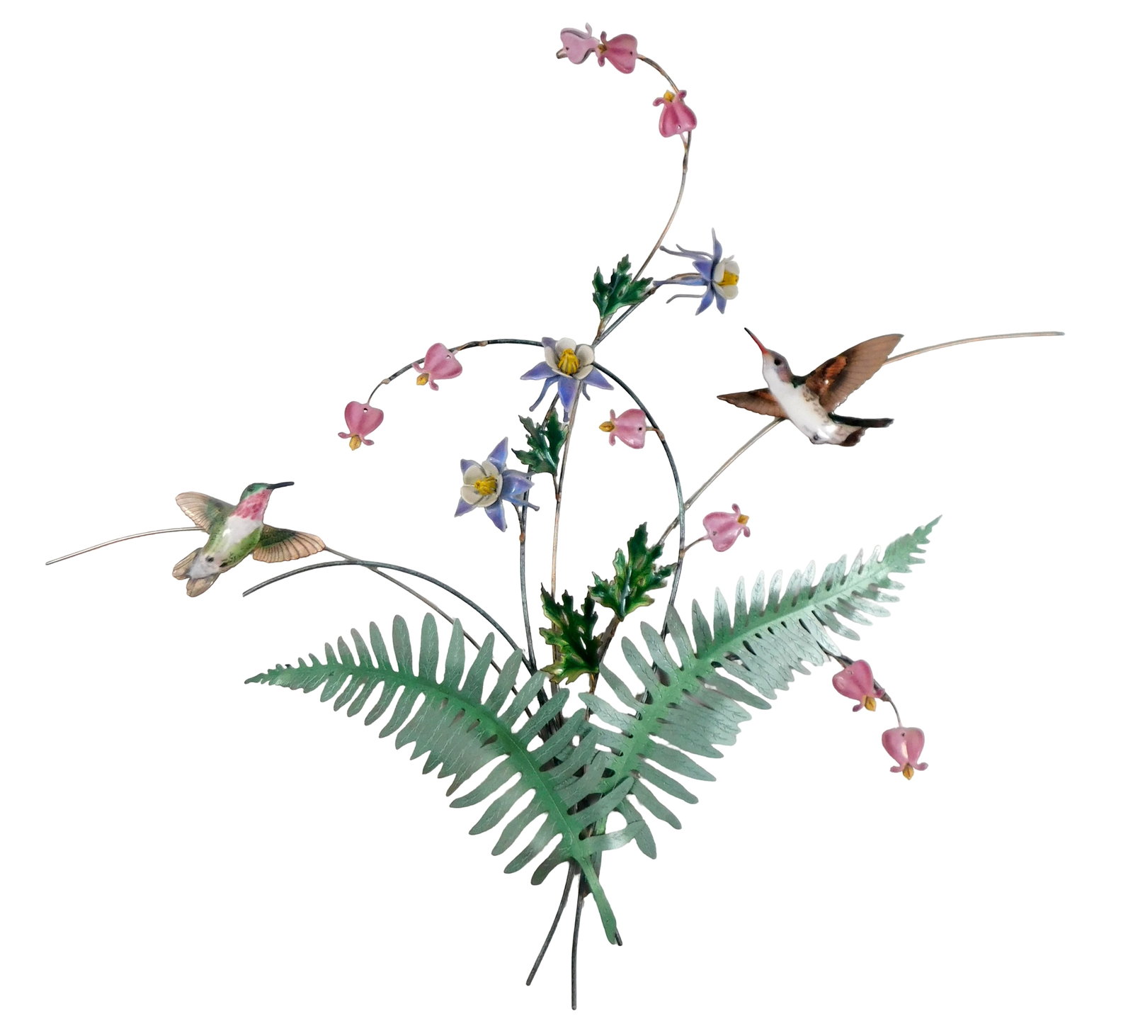 SCULPTURE: Bovano of Cheshire, enamel and copper wall hanging, sculpture with hummingbirds, bleeding (1 of 6)