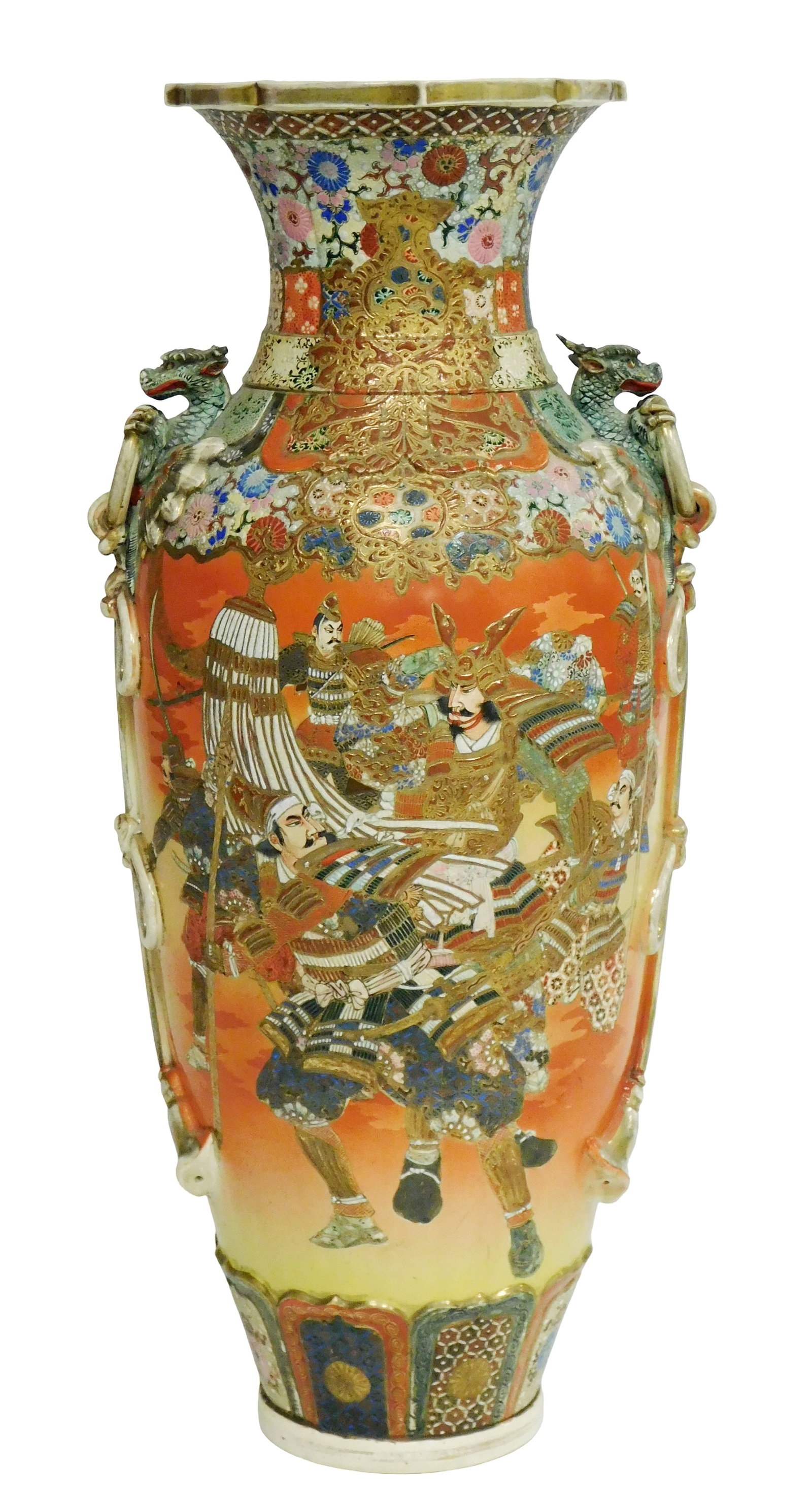 ASIAN: Monumental Japanese Satsuma vase, Japanese, late 19th/ early 20th C., ornately decorated with (1 of 5)