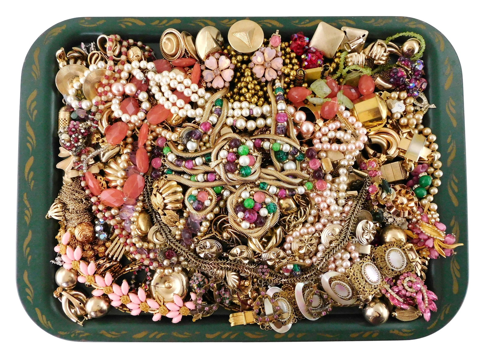 COSTUME JEWELRY: Napier, Trifari, Monet, Vogue, etc., 40+ pieces, many Vintage in tones of pink, (1 of 4)