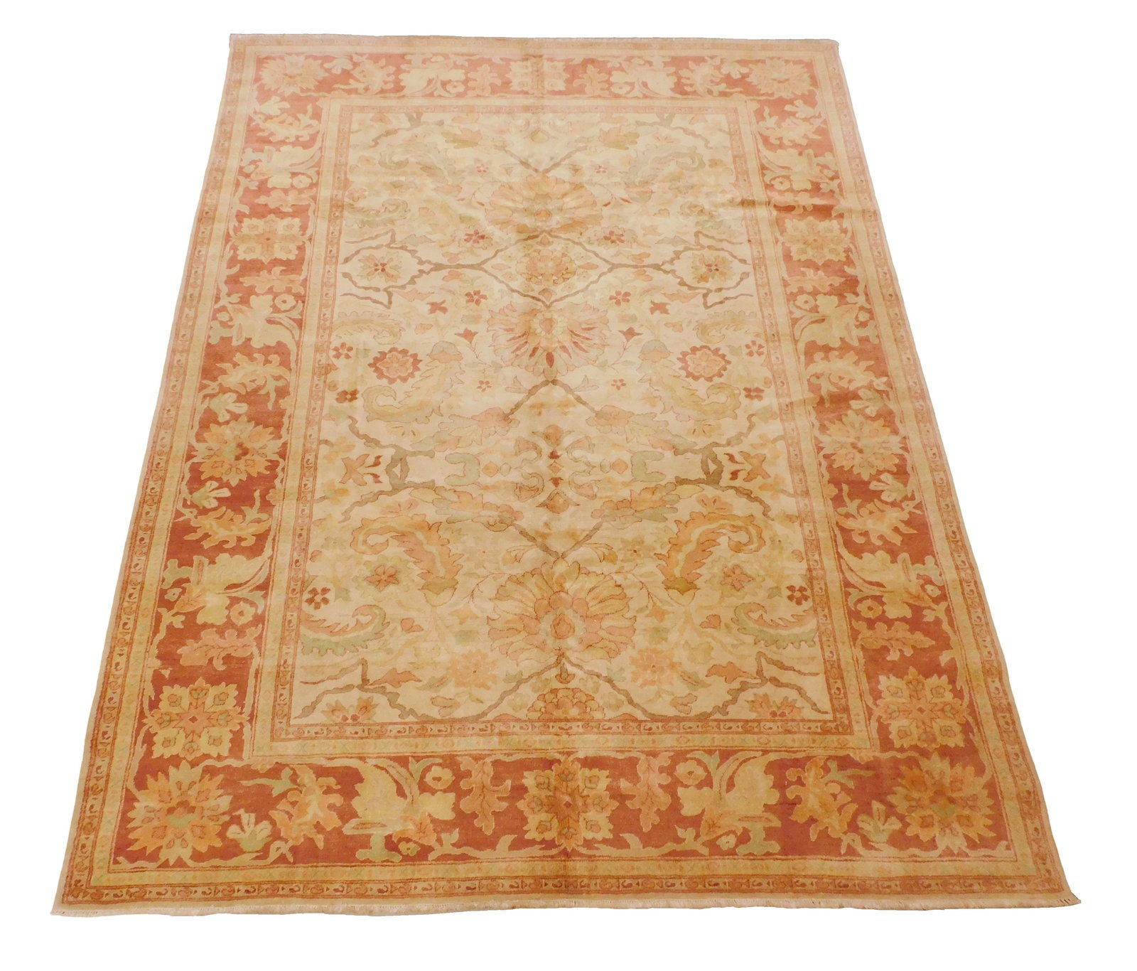 RUG: Peshawar Sultanabad carpet, 9' 7" x 12' 8", wool on cotton, grey and taupe floral design on: RUG: Peshawar Sultanabad carpet, 9' 7" x 12' 8", wool on cotton, grey and taupe floral design on cream ground, wear consistent with age and use, made in the last ten years. [HEAVY: PLEASE BRING APPROP
