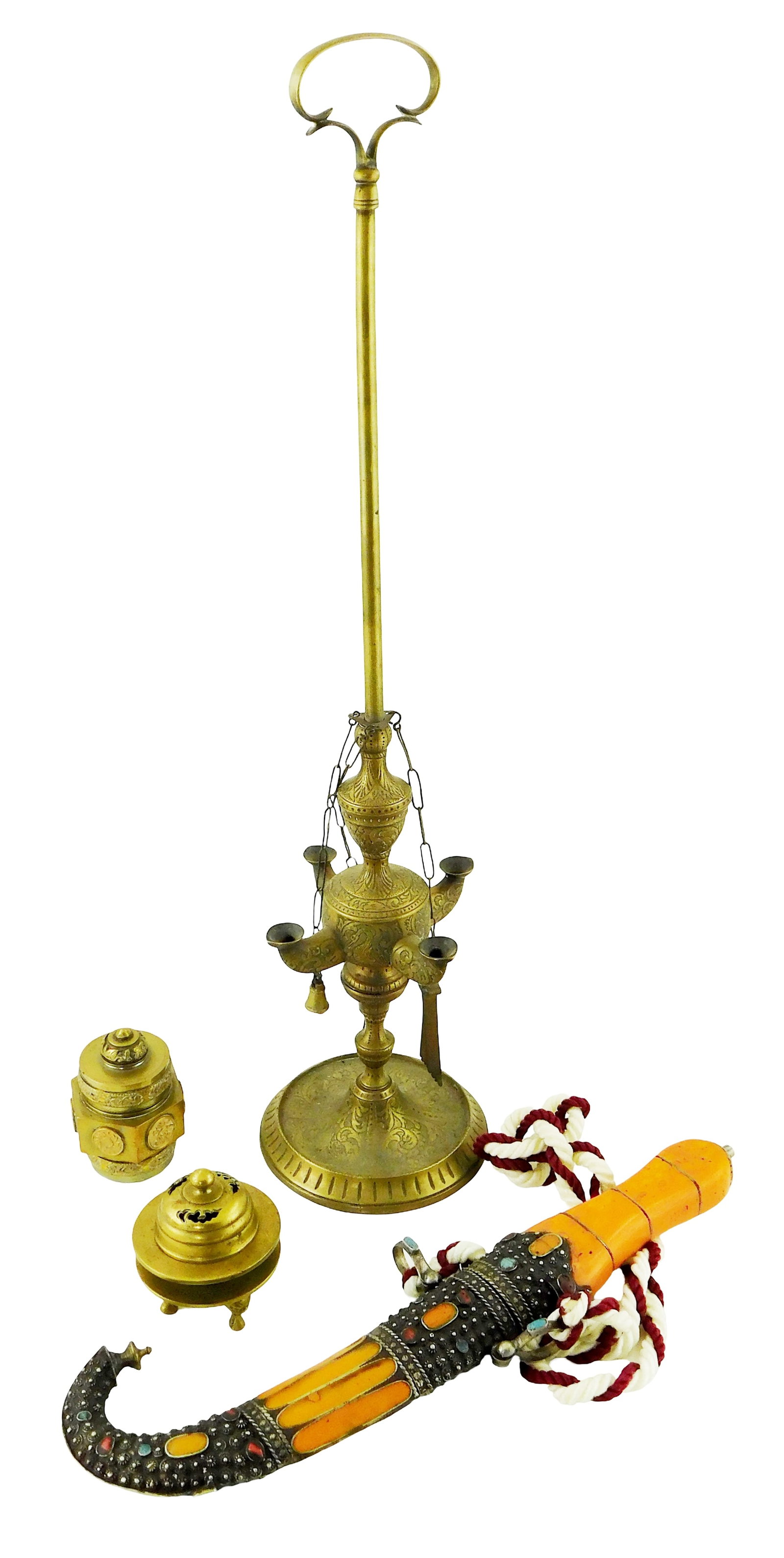 Moroccan, Asian, and other utilitarian items, four pieces, including: Moroccan Koummya dagger, (1 of 5)