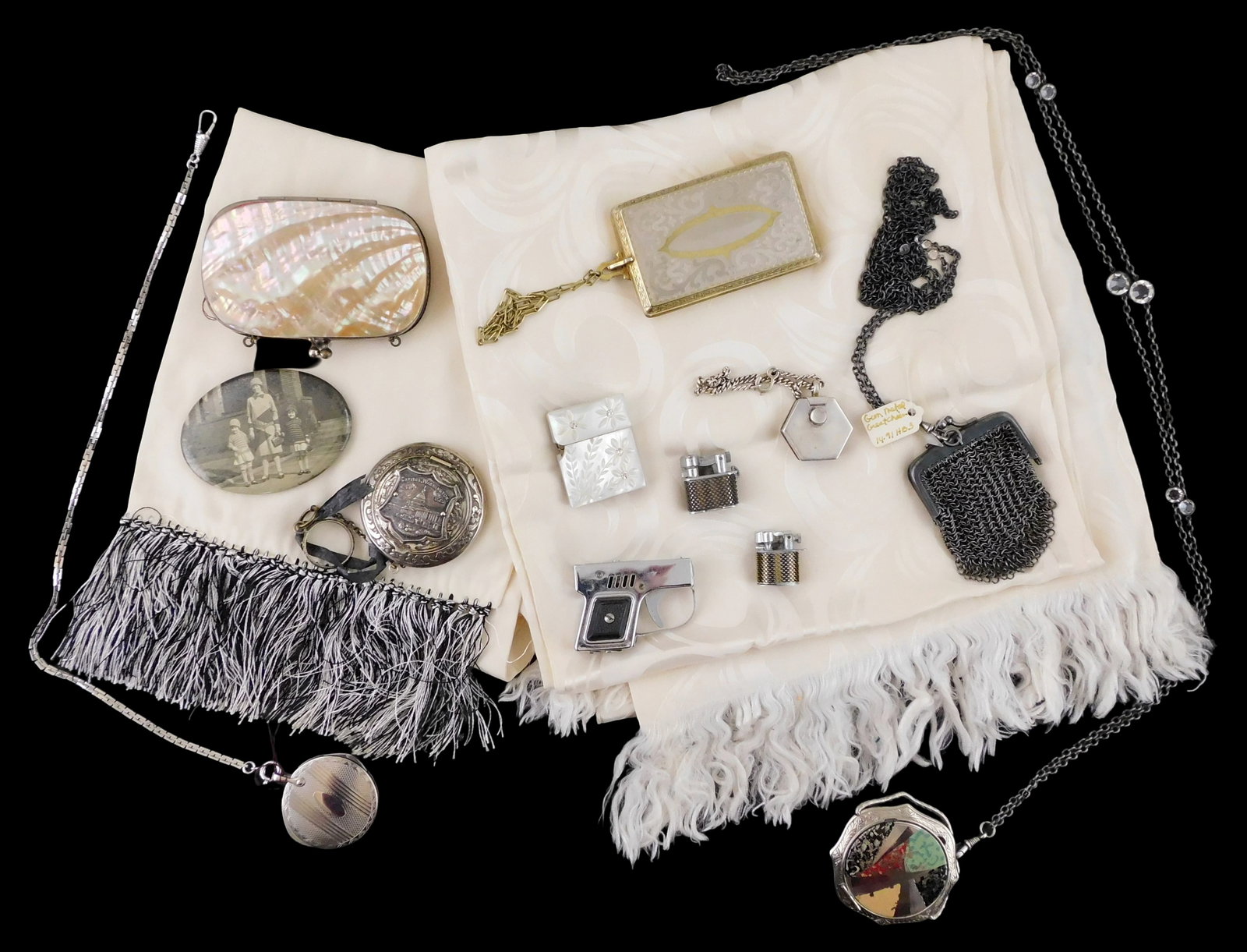 Ladies’ accessories, fourteen items, details include: two cream silk scarves; four lighters: two (1 of 3)