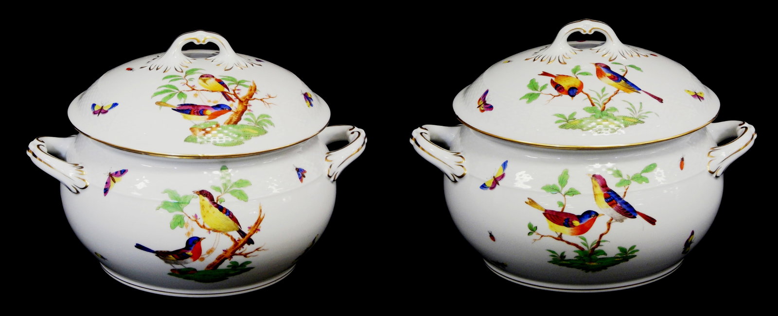Two Herend 'Rothschild Bird Mayer' Special Order round tureens, c. 1950's, Hungary, hand-painted (1 of 4)