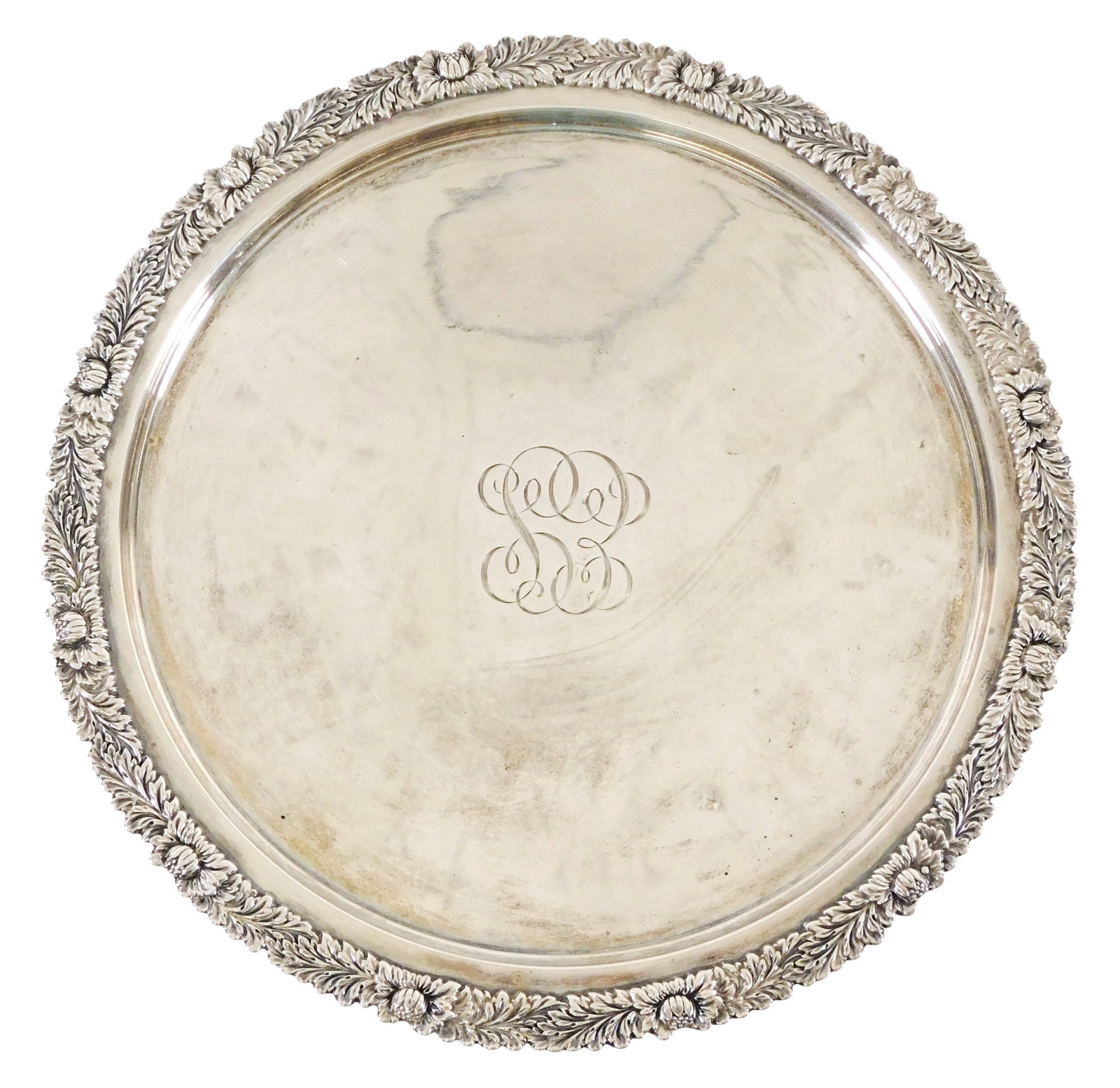 STERLING: Tiffany and Co. sterling silver salver plate, c. 1901, American, circular plate with (1 of 4)