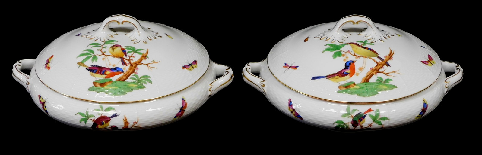 Pair of Herend 'Rothschild Bird Mayer' Special Order shallow lidded vegetable bowls, c. 1950's, (1 of 3)