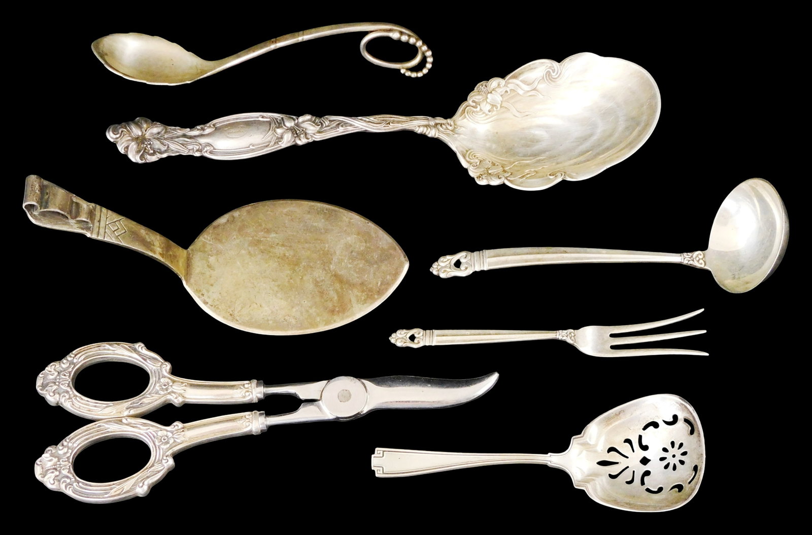 STERLING: Assorted sterling silver flatware, late 19th-early 20th C., all marked sterling, (1 of 2)