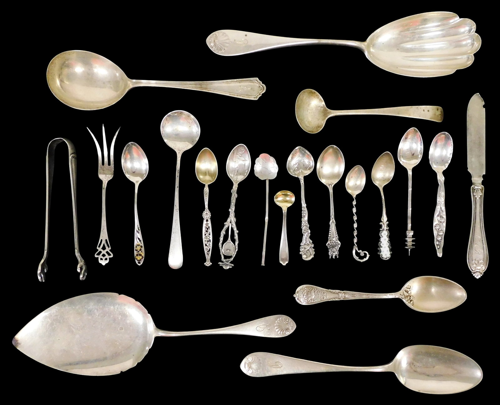 STERLING: George W. Shiebler, Gorham, etc., twenty-one pieces, all stamped sterling, including: (1 of 3)