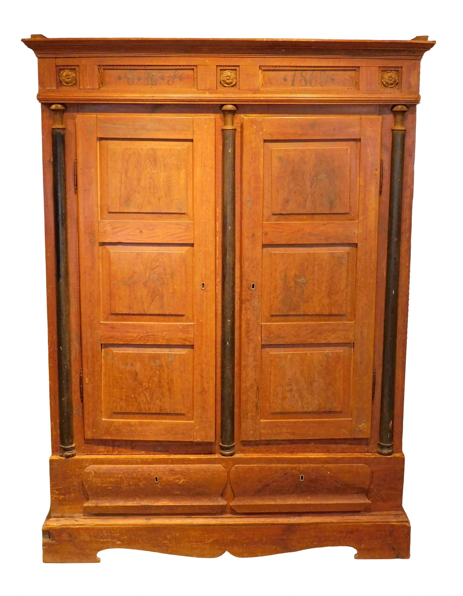 19th C. Cabinet, top cornice with hand painted monogram ‘CHL’ and ‘1863’ (1 of 5)