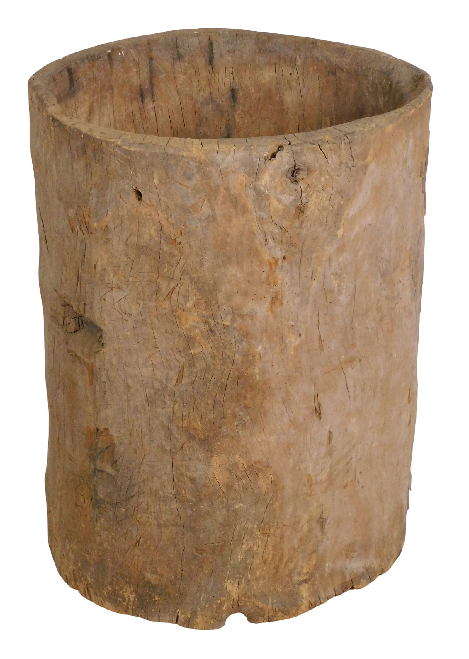 Hollowed tree trunk vessel, cylindrical hollowed-out tree trunk design featuring natural (1 of 3)