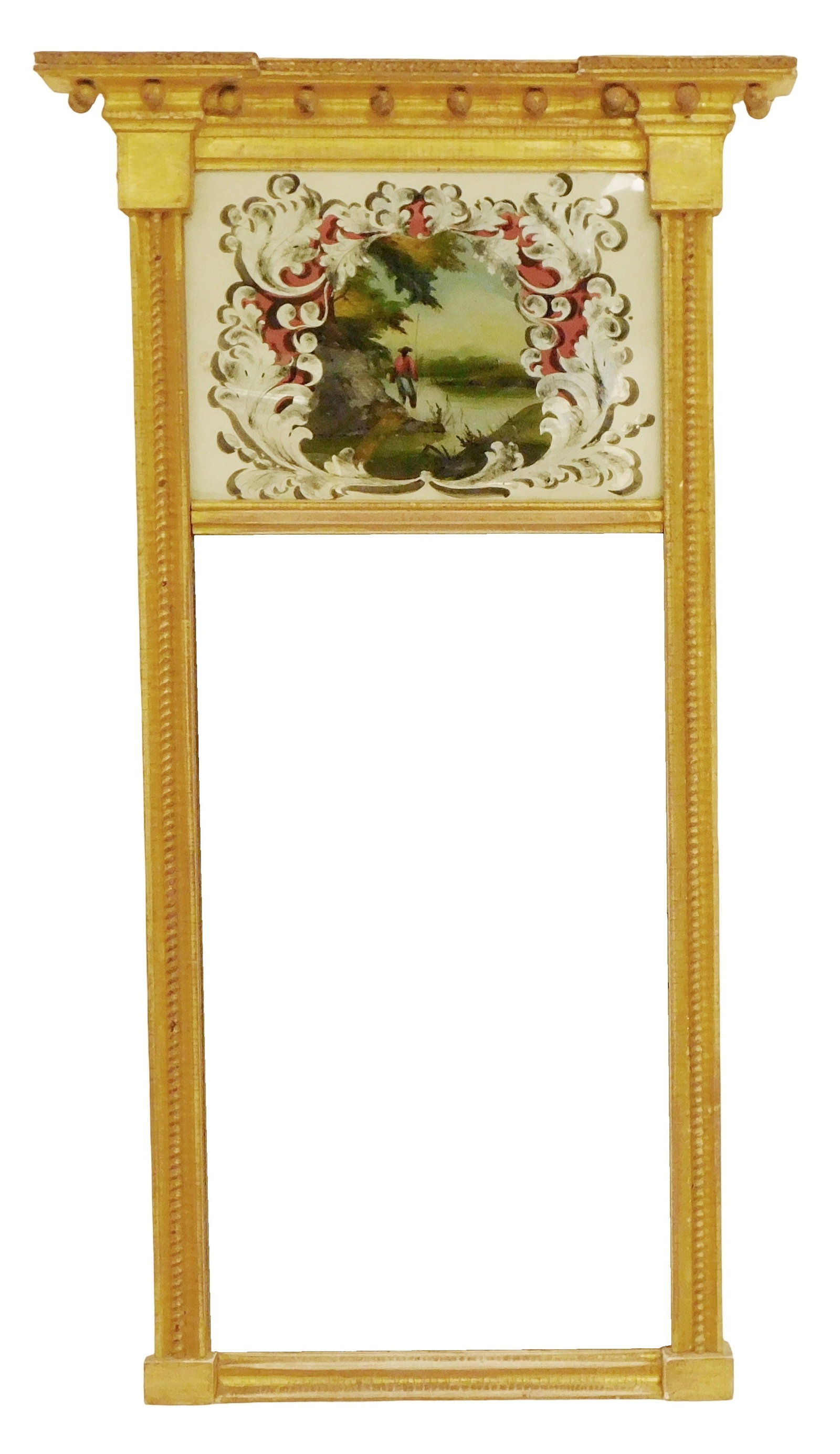 Early 19th C. Federal gilt wall mirror with eglomise decoration, oblong frame comprised of two (1 of 6)