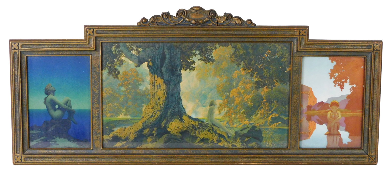 Maxfield Parrish (American, 1870-1966), lithographic prints, framed triptych including: “ (1 of 5)