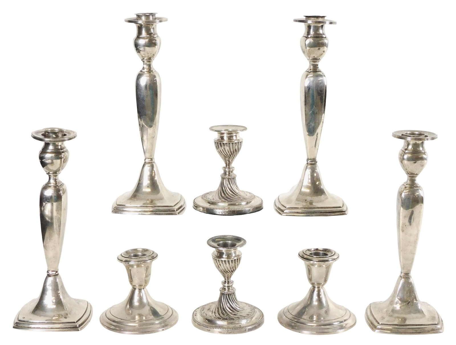 STERLING: Sterling silver weighted candlesticks, eight pieces, early 20th C., Shreve, Crump and Low, (1 of 5)