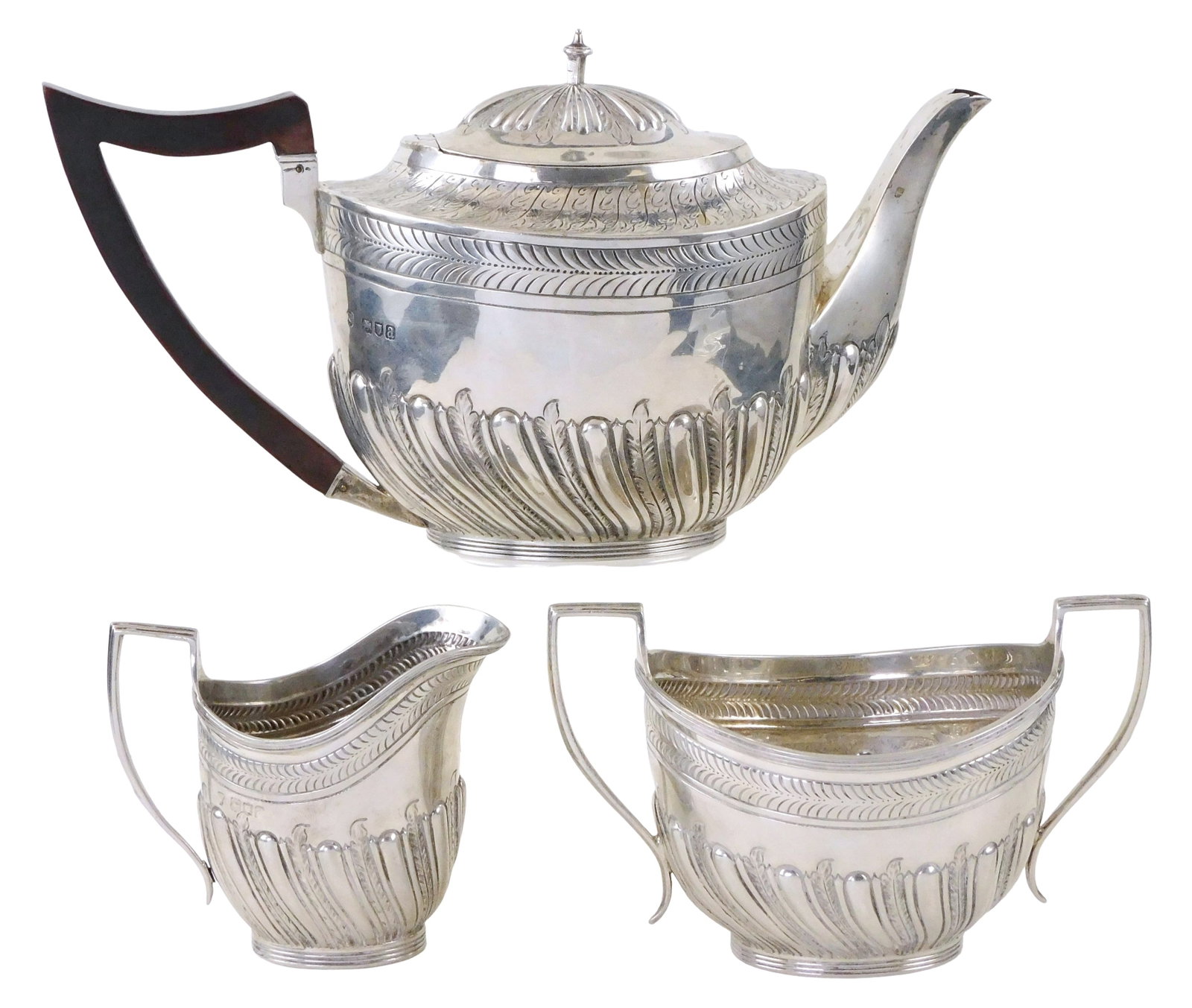 STERLING: Charles Stuart Harris Victorian sterling silver tea set, three pieces, London, England, (1 of 4)