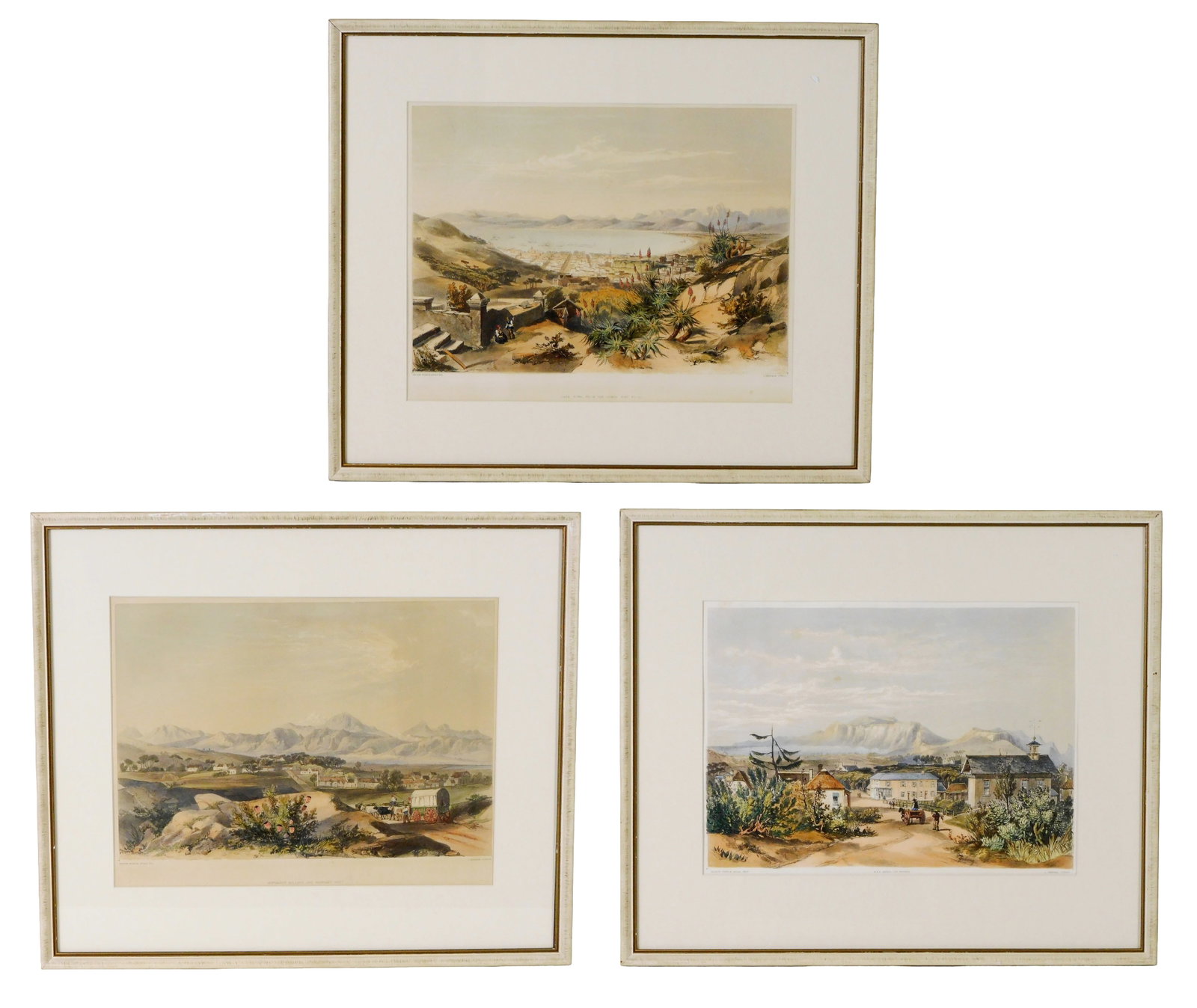 George French Angas (British, 1822-1886) colonial Cape Town South Africa hand-colored lithographs,: George French Angas (British, 1822-1886) colonial Cape Town South Africa hand-colored lithographs, three pieces, 19th C., plates engraved by Jonathan Needham (British, 1858-?), printed by M and N Hanh