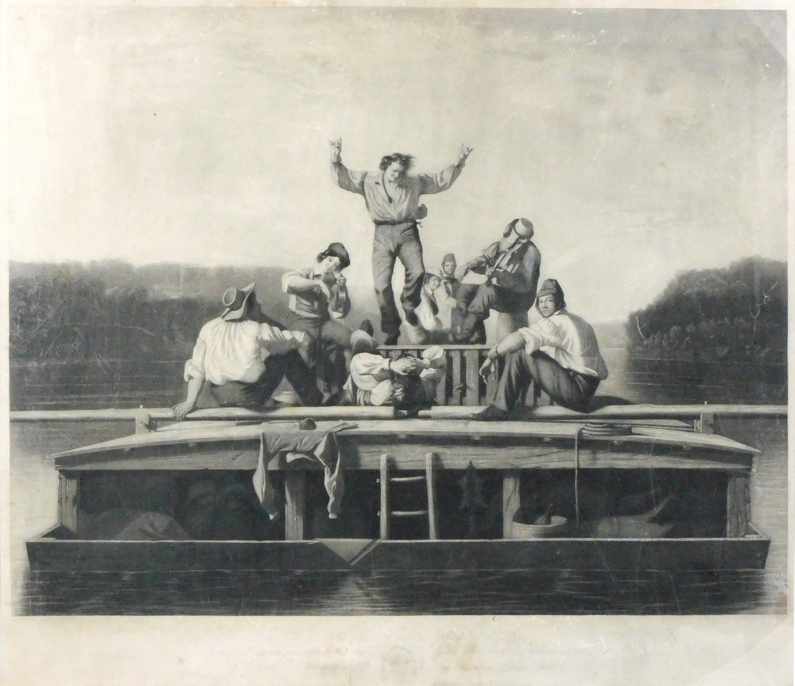 After George Caleb Bingham (1811 - 1879), "The Jolly Flat Boat Men", engraving, printed 1847, after (1 of 6)