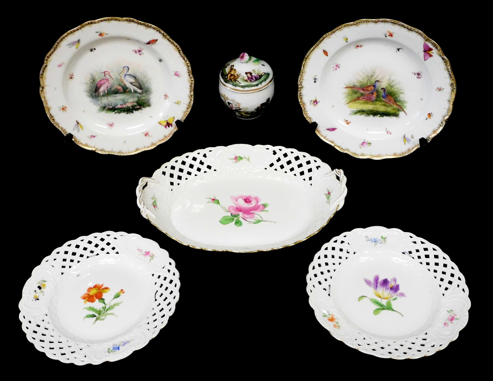 Meissen porcelain tableware, six pieces, 19th C., Germany, all with cancelled crossed swords mark, (1 of 12)