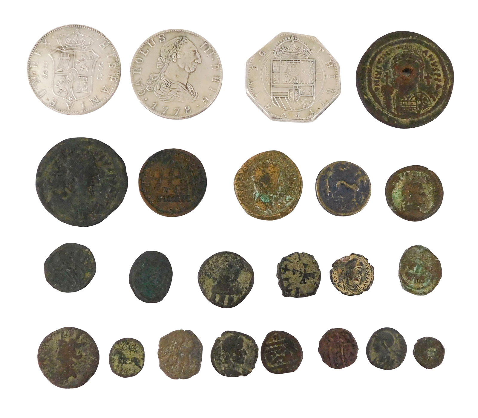 COINS: Lot of twenty-three coins, ancient Roman and more, including: "Not One Cent for Tribute" (1 of 4)