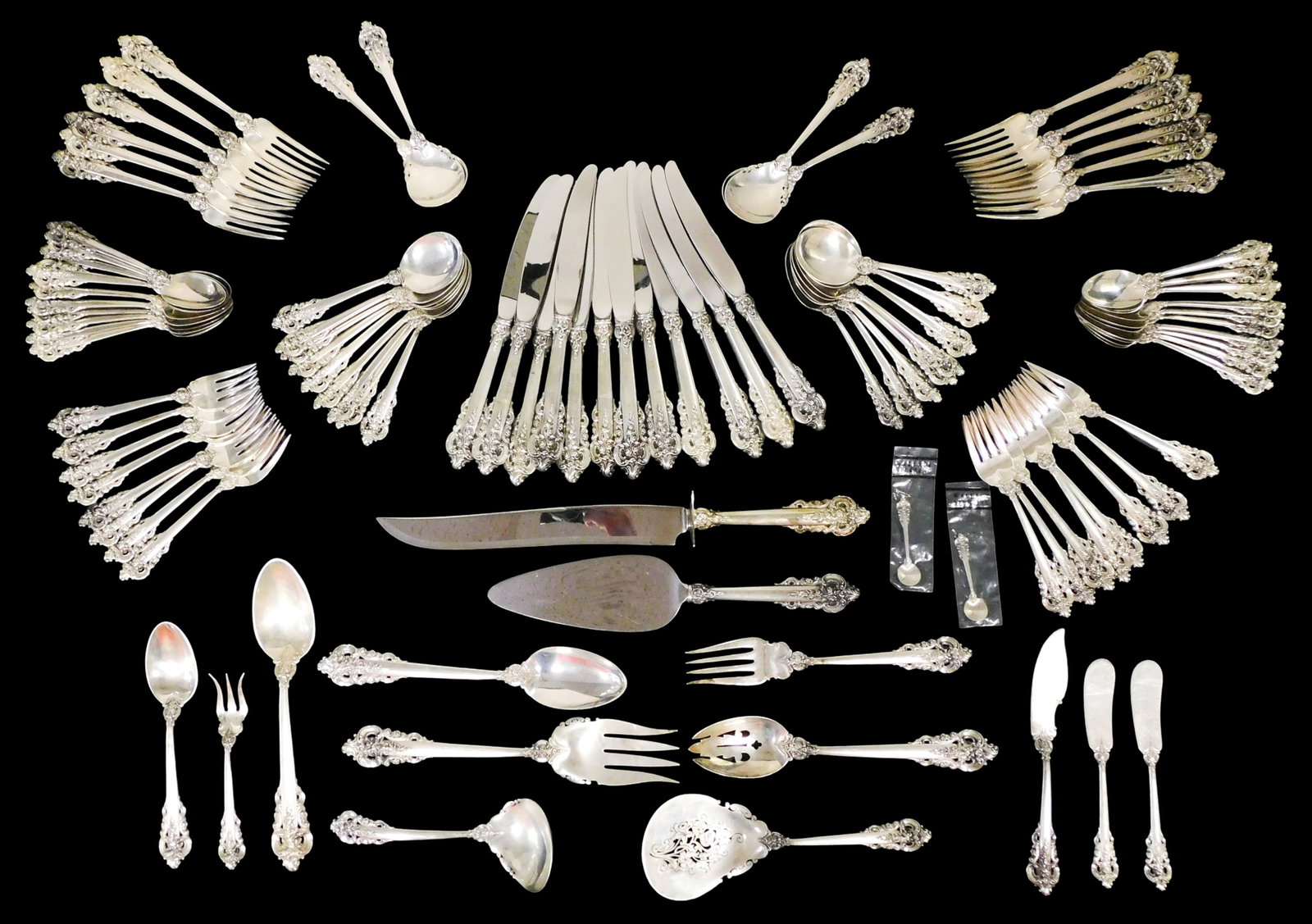 STERLING: "Grande Baroque" service for twelve by R. Wallace & Sons, Wallingford, CT (1871- present), (1 of 3)