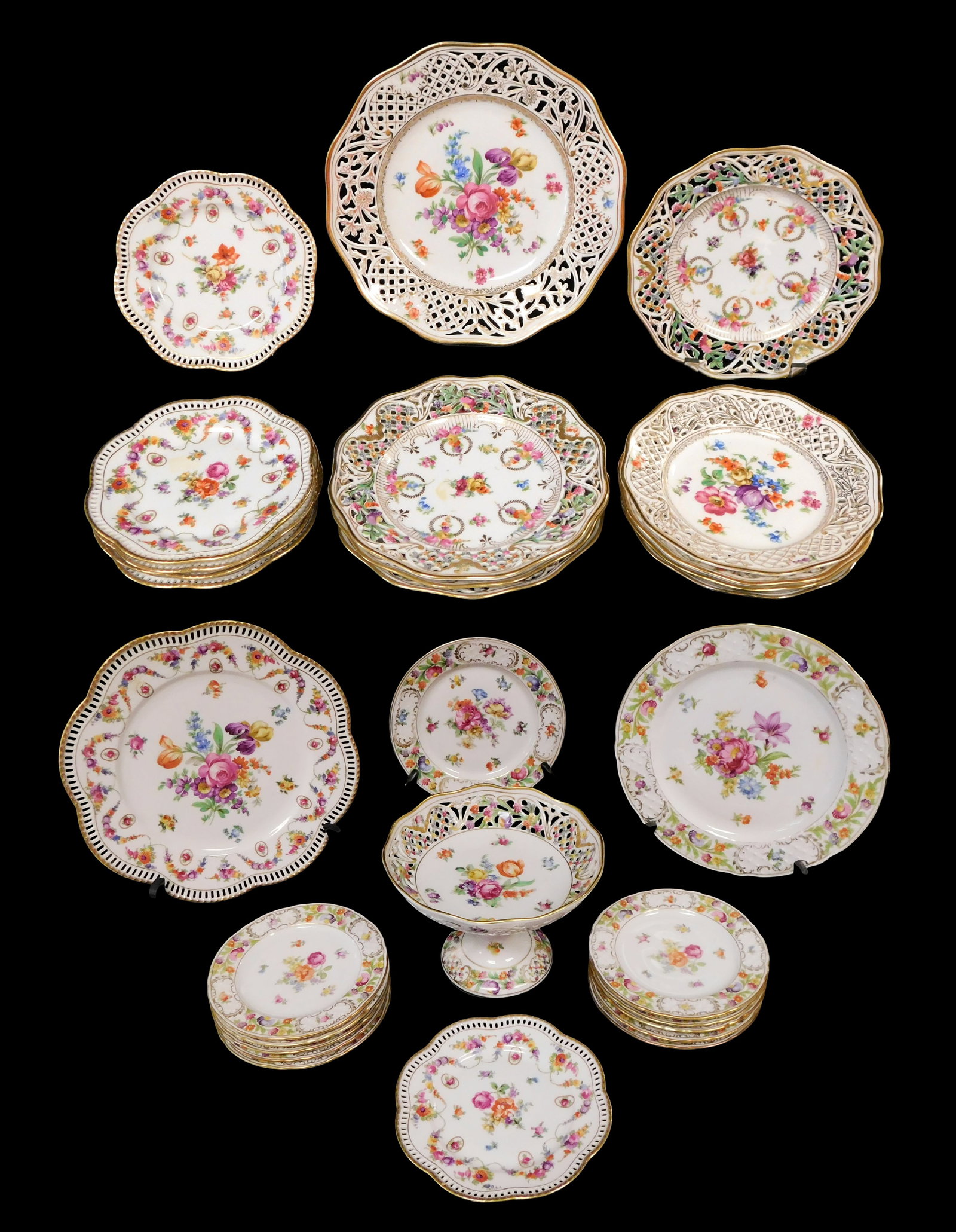 Schumann "Dresden Flowers" and reticulated "Dresden" porcelain dinnerware, twenty-nine pieces, 20th (1 of 8)