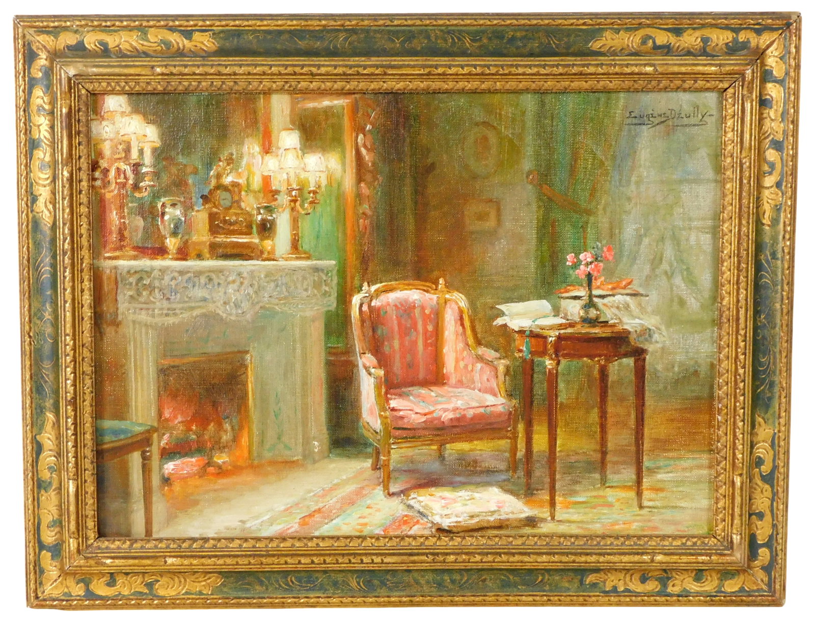 Eugene Deully (French, 1860 - 1933) interior still life, oil on canvas, post impressionistic (1 of 4)