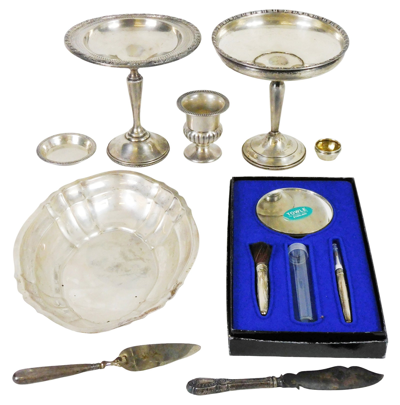 STERLING: Towle, Gorham, Webster Co., etc., eleven pieces including weighted/ reinforced pieces, (1 of 4)
