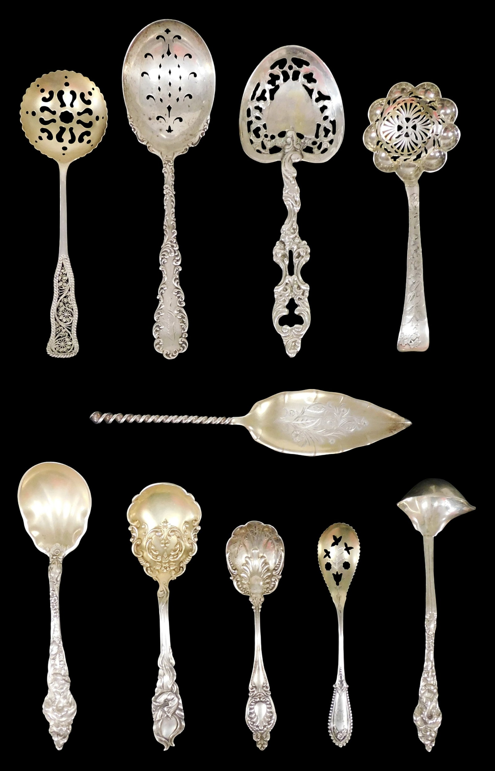 STERLING: Reed & Barton, Towle Silversmiths, R. Wallace & Sons, etc., ten pieces of ornate sterling (1 of 3)