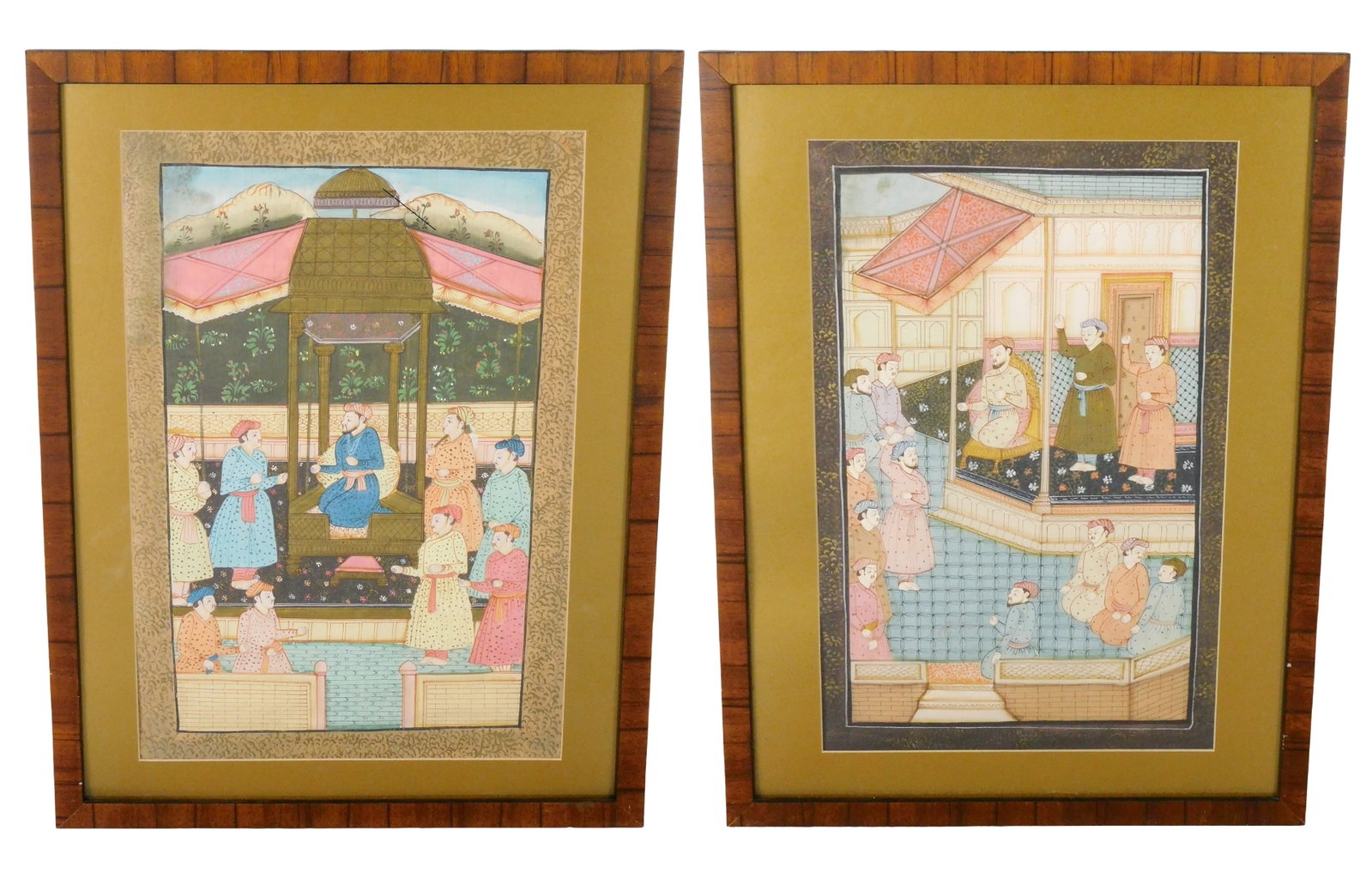 Pair of Indo-Persian Mughal illuminated pages, gouache on paper, both with polychrome depictions of (1 of 6)