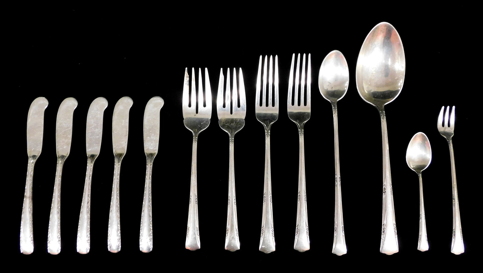 STERLING: Gorham sterling silver flatware, two patterns "Greenbrier" (pat. 1938) and "Camellia" (1 of 3)