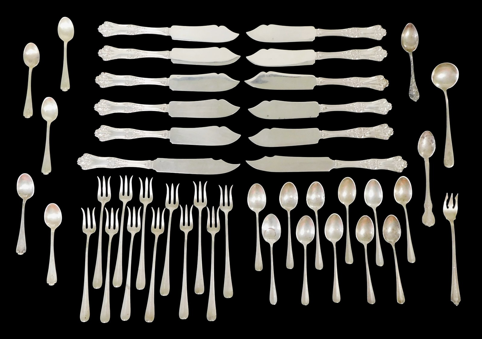 STERLING: Assorted sterling flatware, forty-four pieces, late 19th- mid 20th C., all marked (1 of 2)