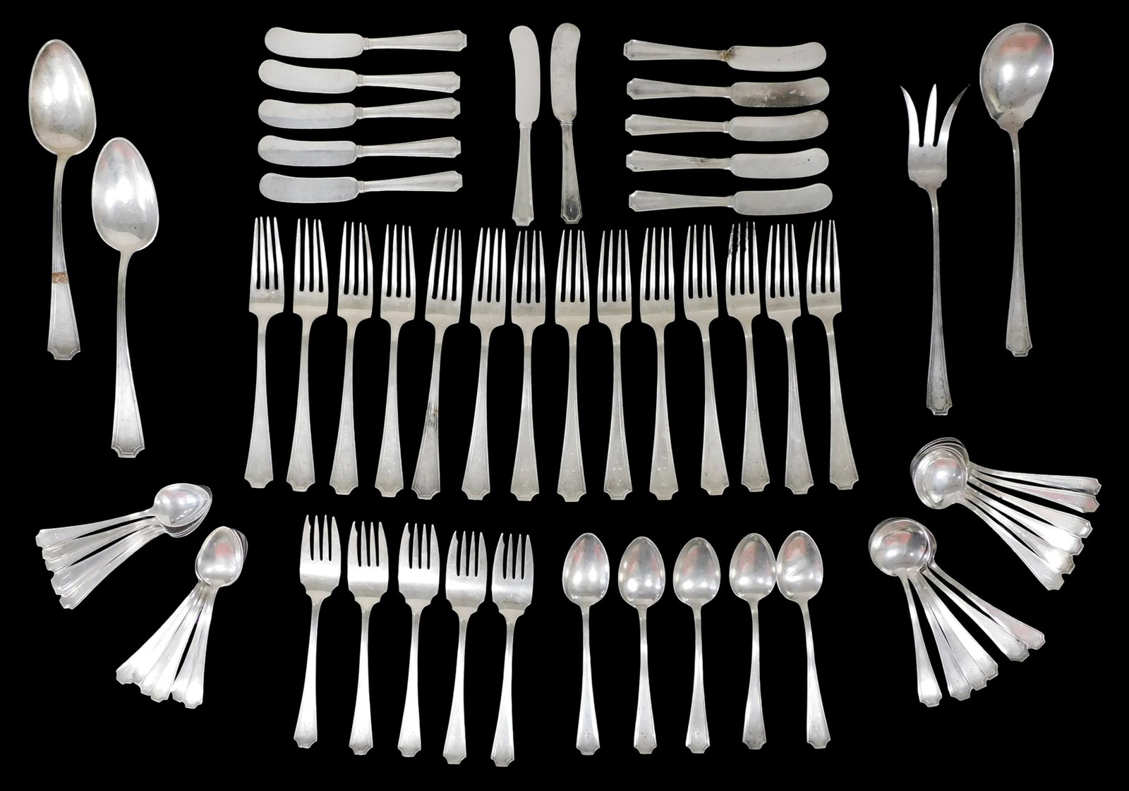 STERLING: "Fairfax" pattern by William B. Durgin Co., Providence, RI (1880-1905), sixty-five pieces (1 of 4)