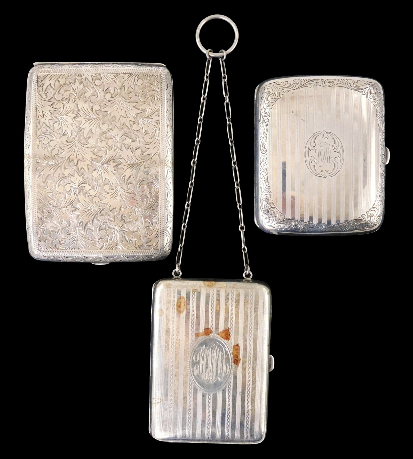 STERLING: Two sterling and one '950' silver cases, all stamped, items include: two cigarette cases, (1 of 2)