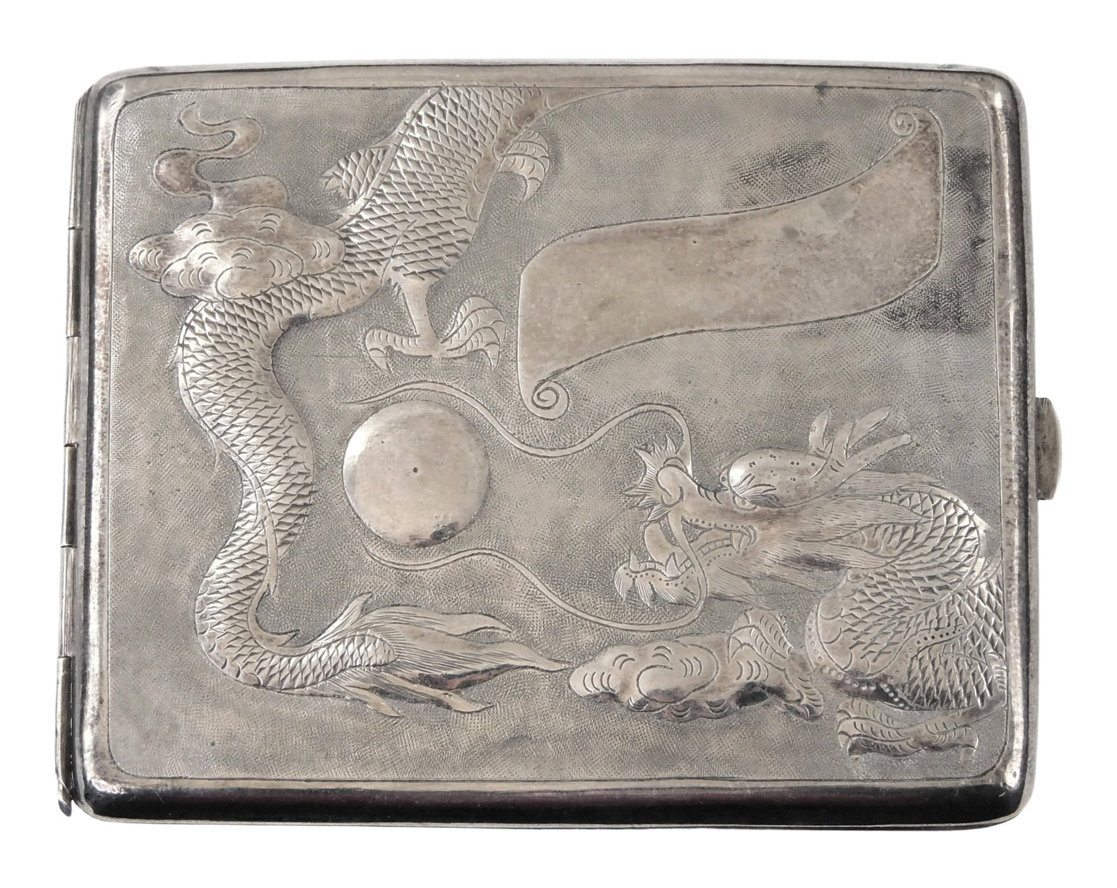 ASIAN: Chinese Export sterling silver cigarette case, likely early to mid 20th C., repousse design (1 of 4)