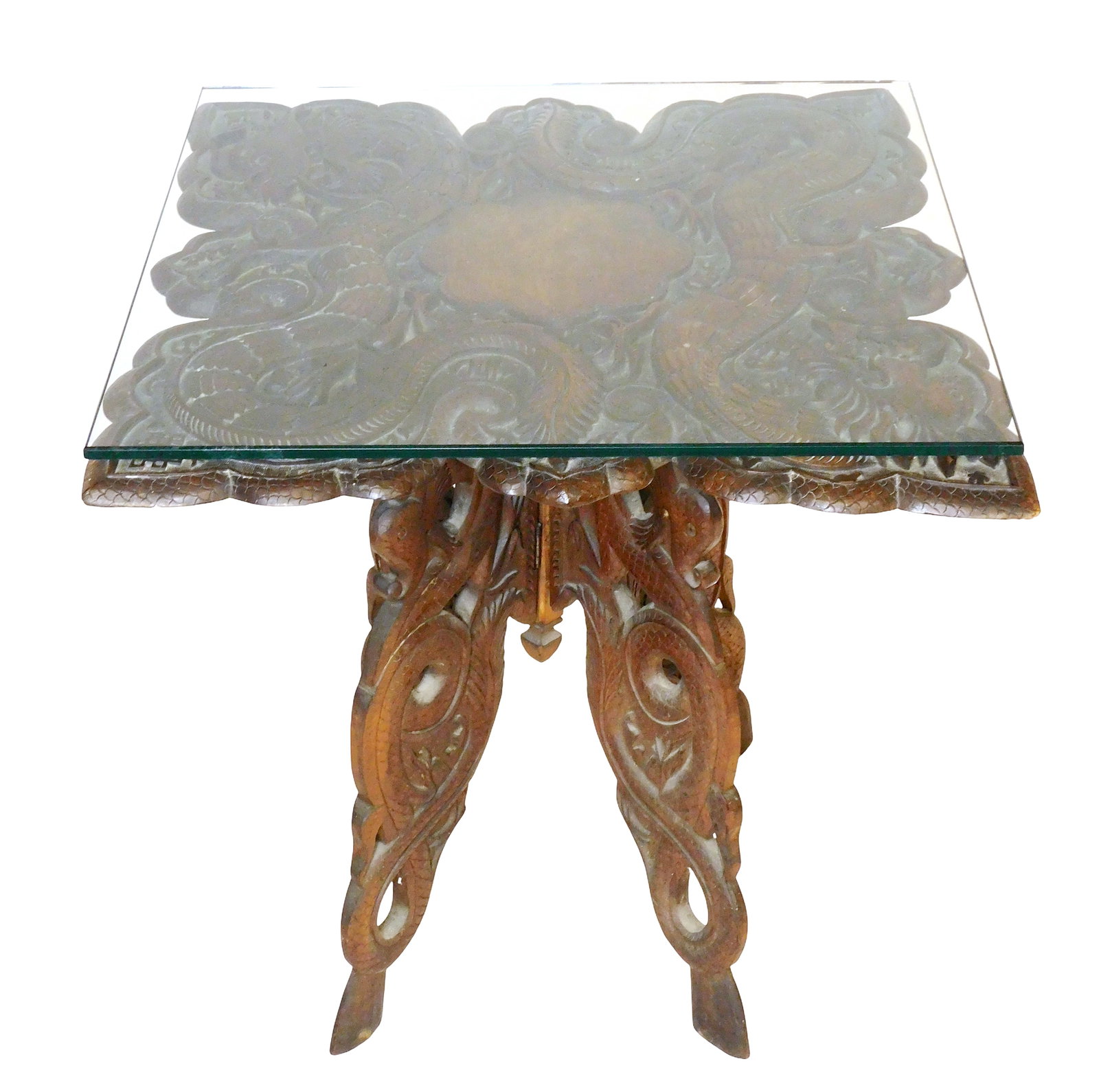 Hand carved side table featuring Chinese-style dragons, built and carved in Kashmiri/Anglo-Indian (1 of 7)