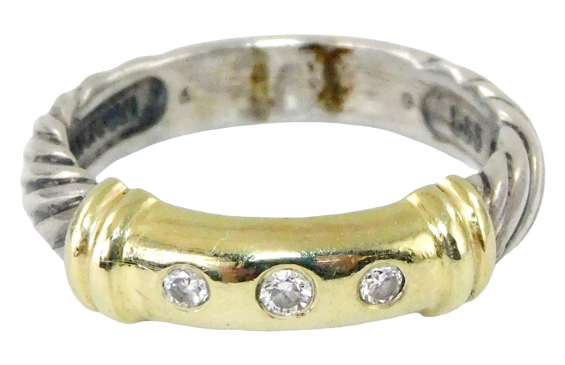 JEWELRY: David Yurman 'Metro' sterling and 14K yellow gold ring, sterling silver cable style band (1 of 4)