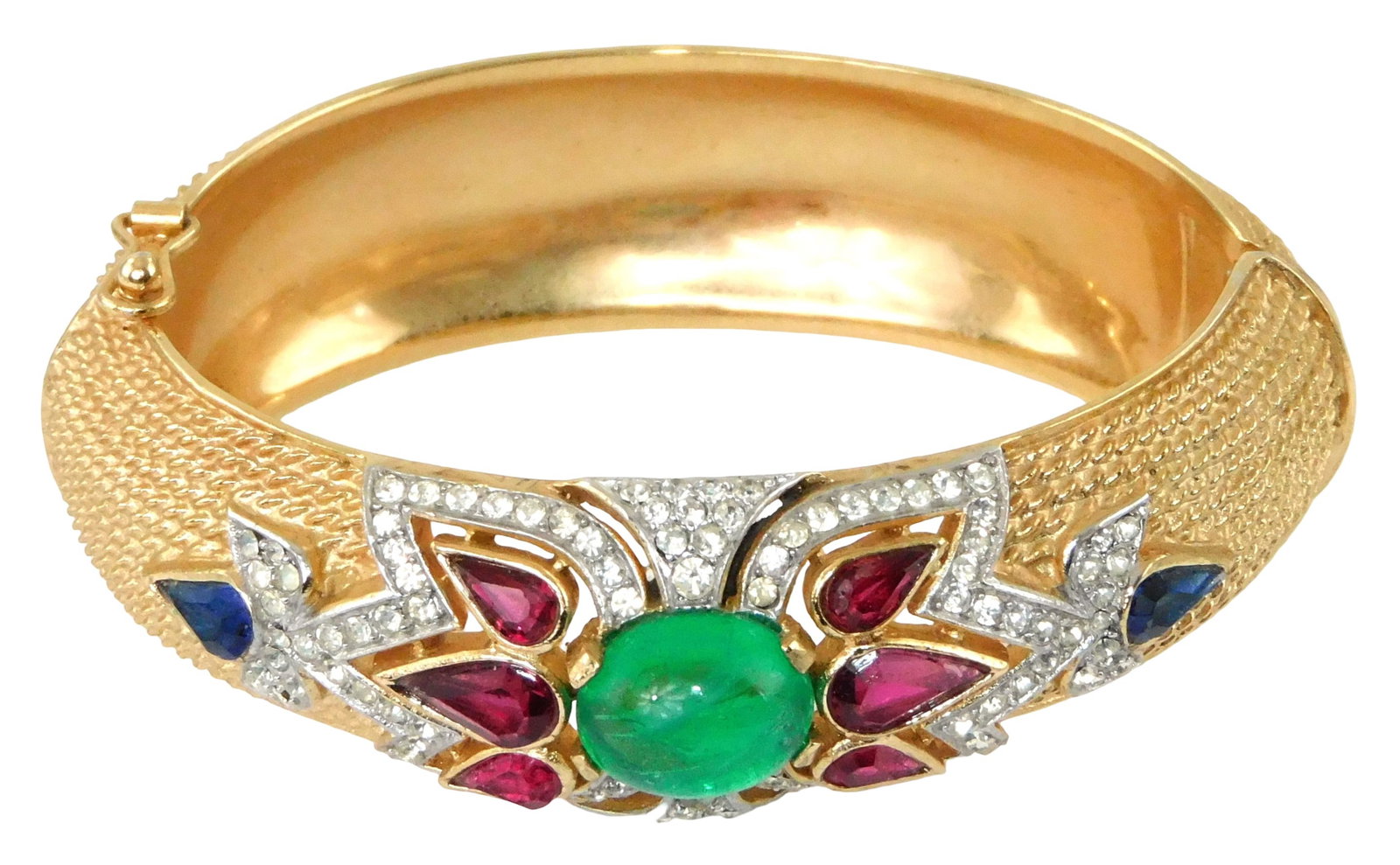 COSTUME JEWELRY: Vintage Alfred Philippe for Crown Trifari "Jewels of India Moghul" bangle bracelet, (1 of 3)