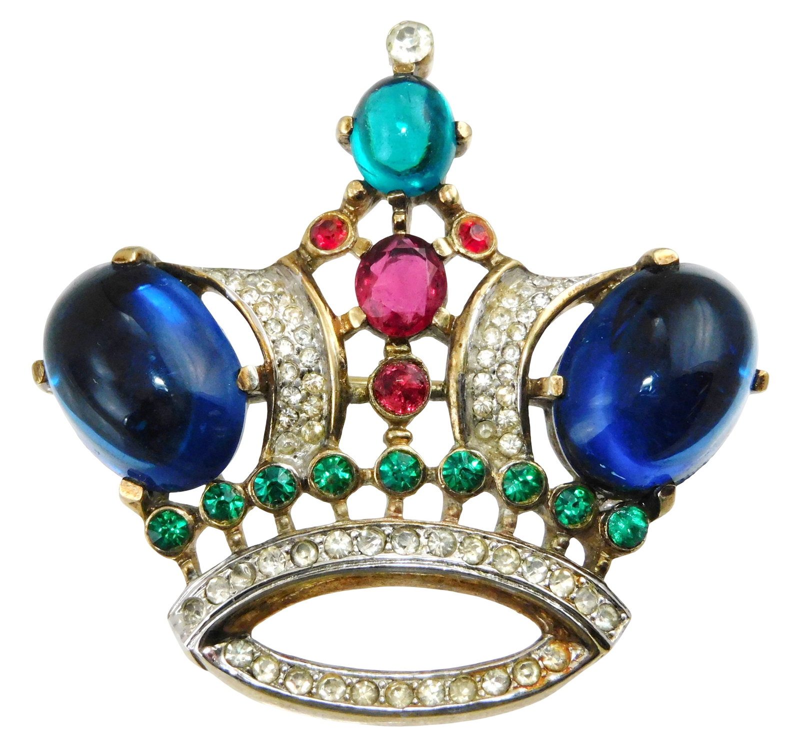 COSTUME JEWELRY: Early Alfred Philippe for Crown Trifari "Jelly Belly Crown Brooch", c. 1945, set (1 of 3)