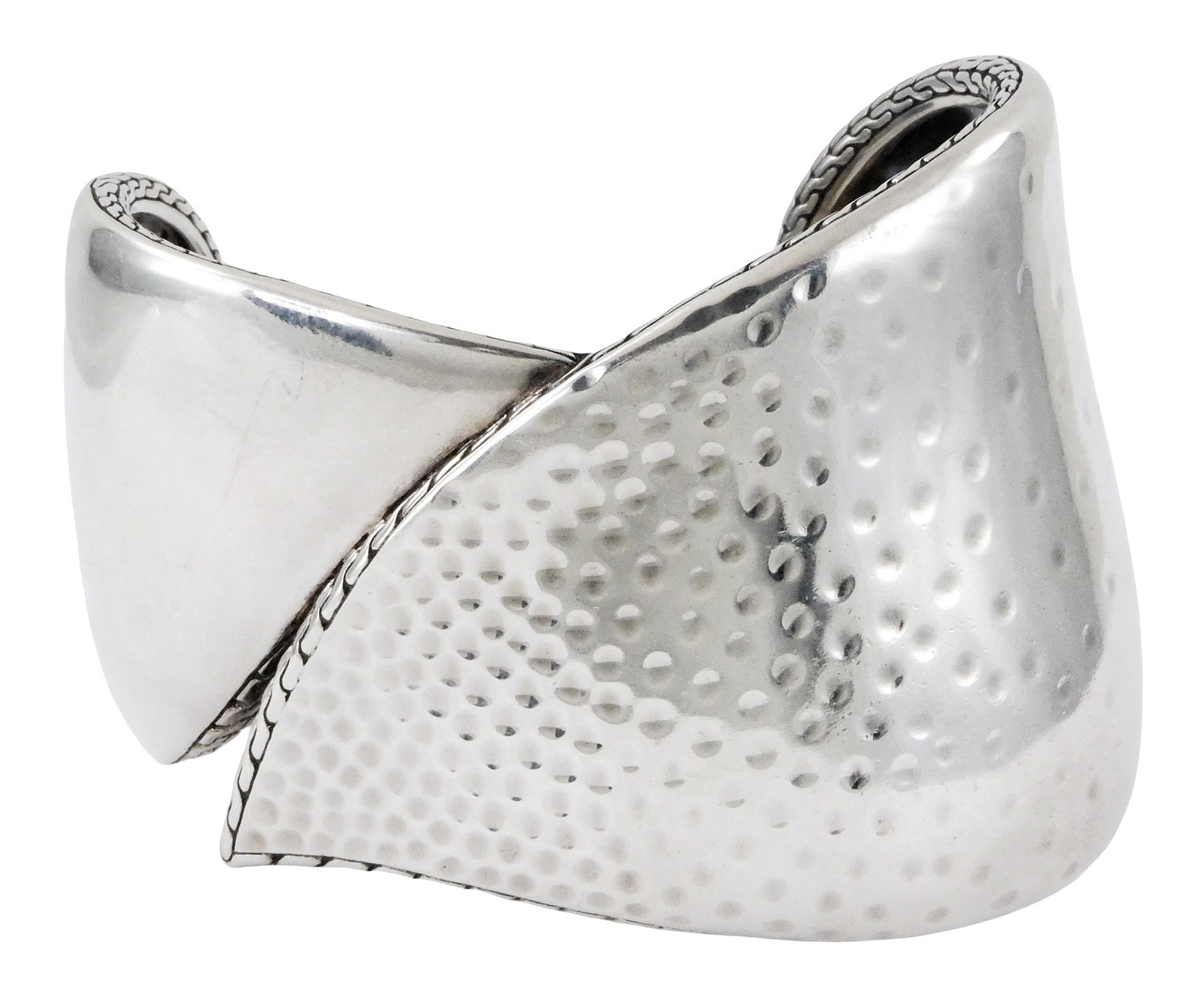 JEWELRY: John Hardy "Chain" collection sterling cuff bracelet, two overlapping organically shaped (1 of 4)